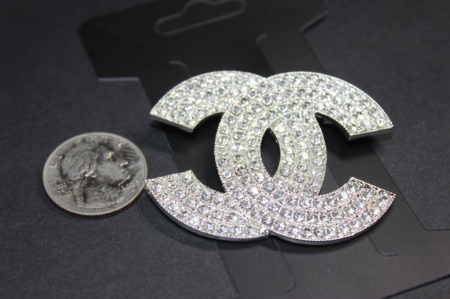 Large Silver Rhinestone Brooch Pin