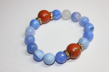 Shades Of Blue & Orange Beaded Bracelet Set In Gold