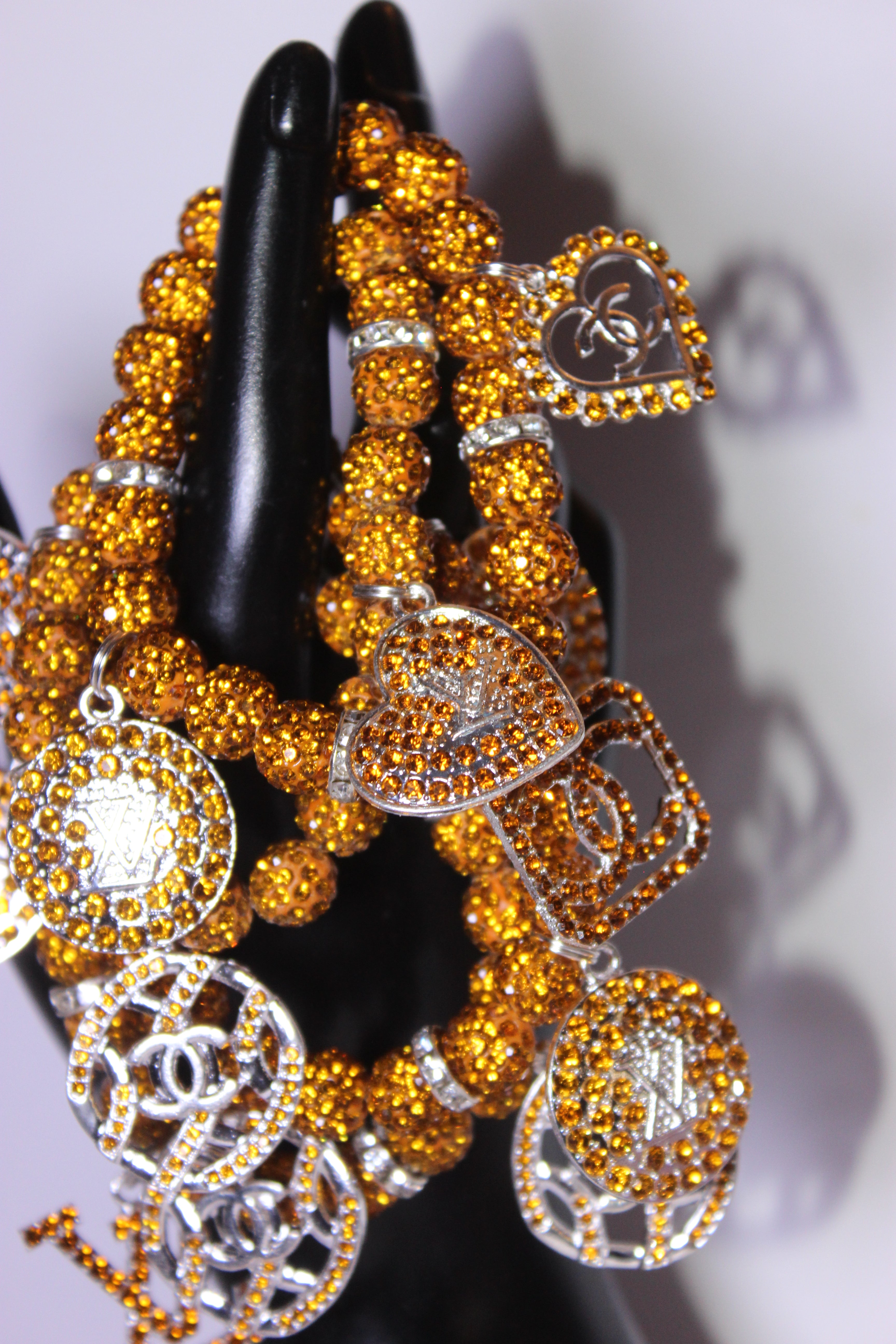 4 Piece Rhinestone Topaz w/ Silver Charm Bracelet Set