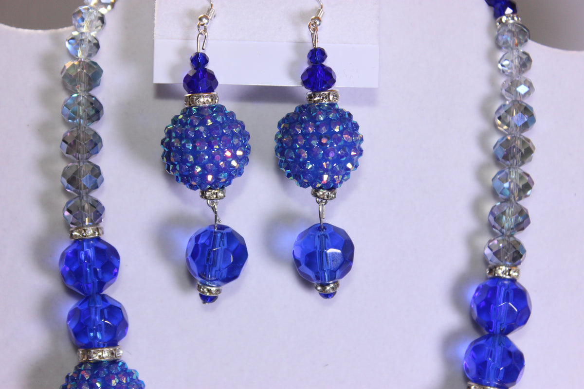 Blue/Silver/AB Rhinestone Charm Necklace & Earring Set
