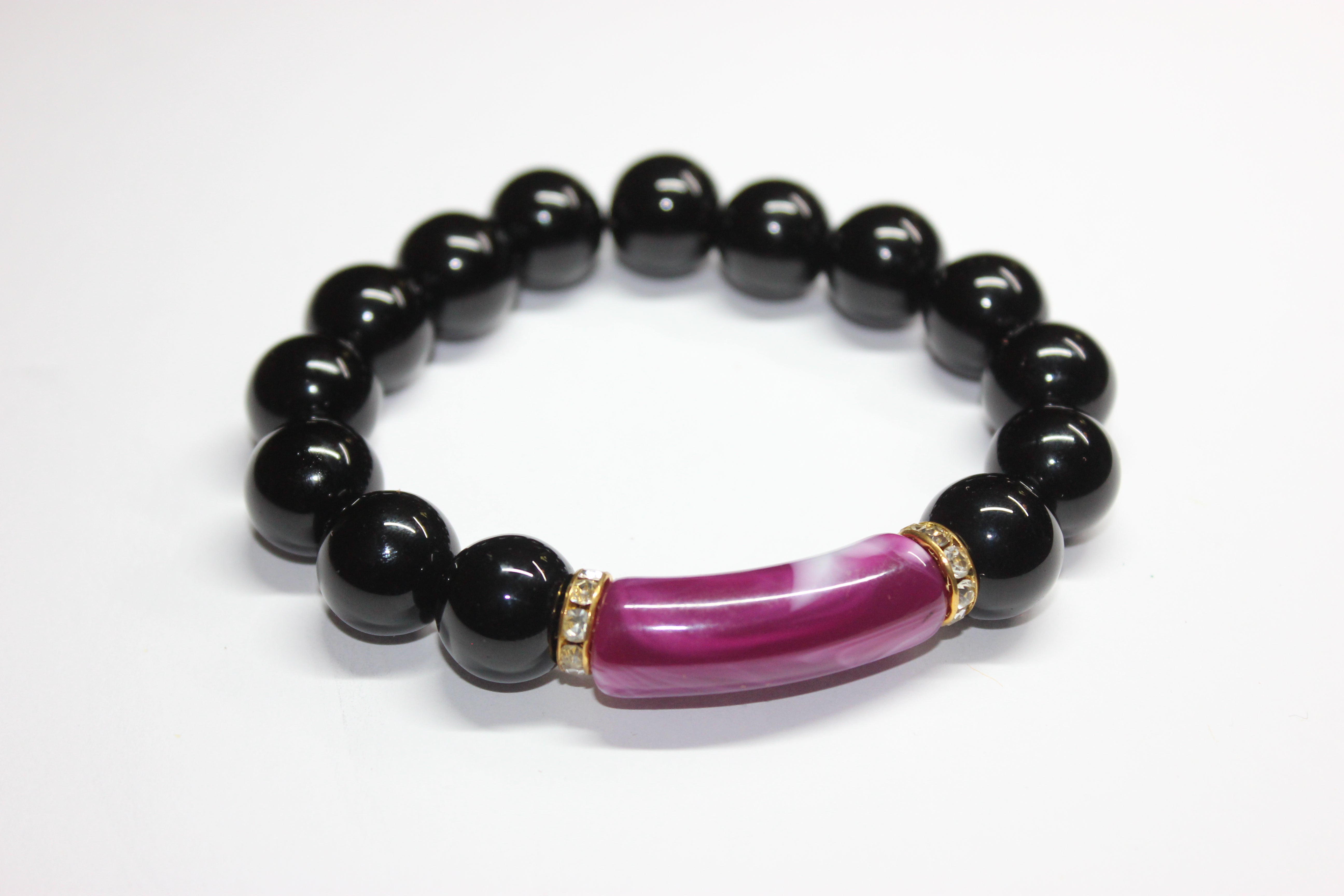 Black Purple & Gold Beaded Bracelet