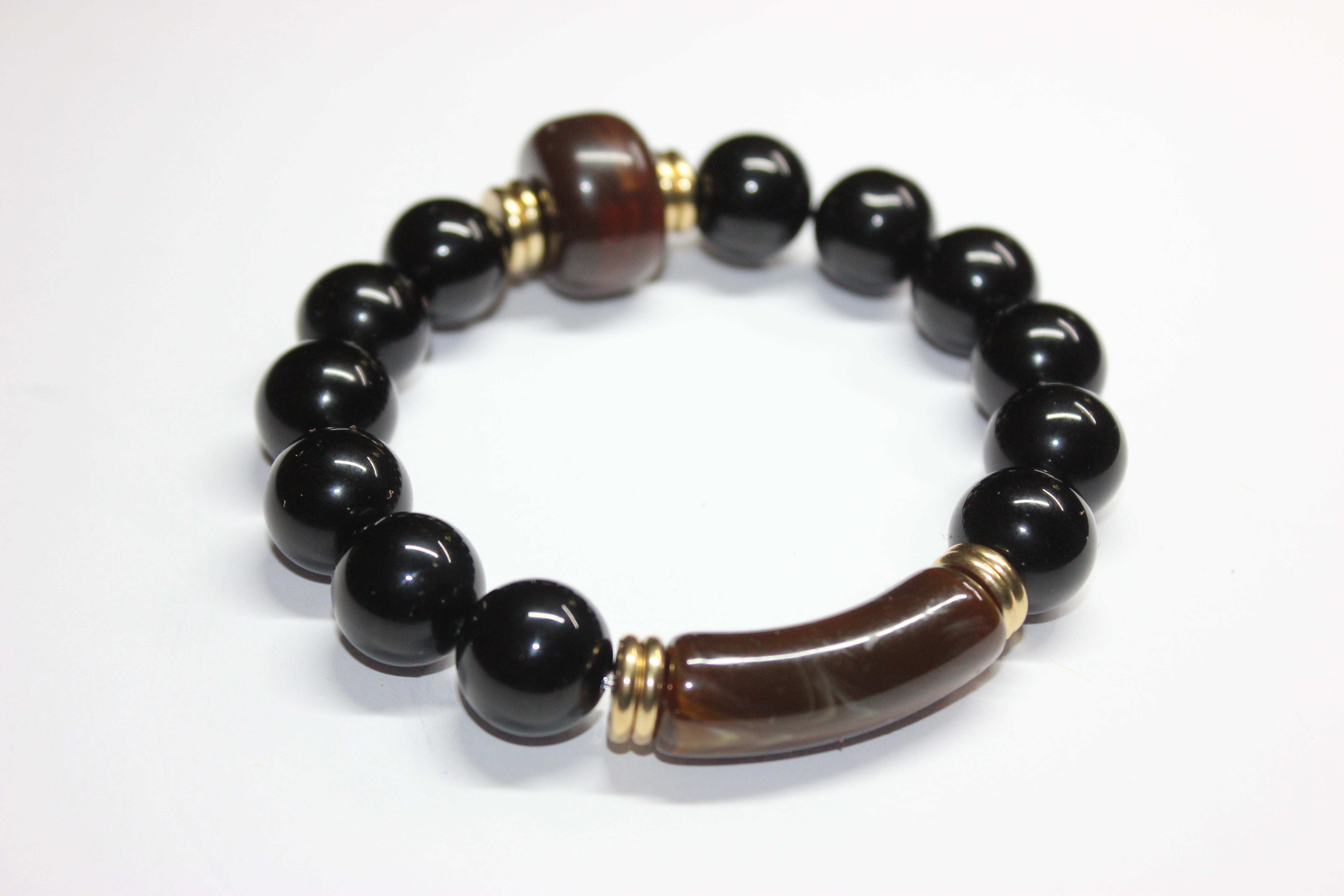 Black & Brown w/ Gold Beaded Bracelet