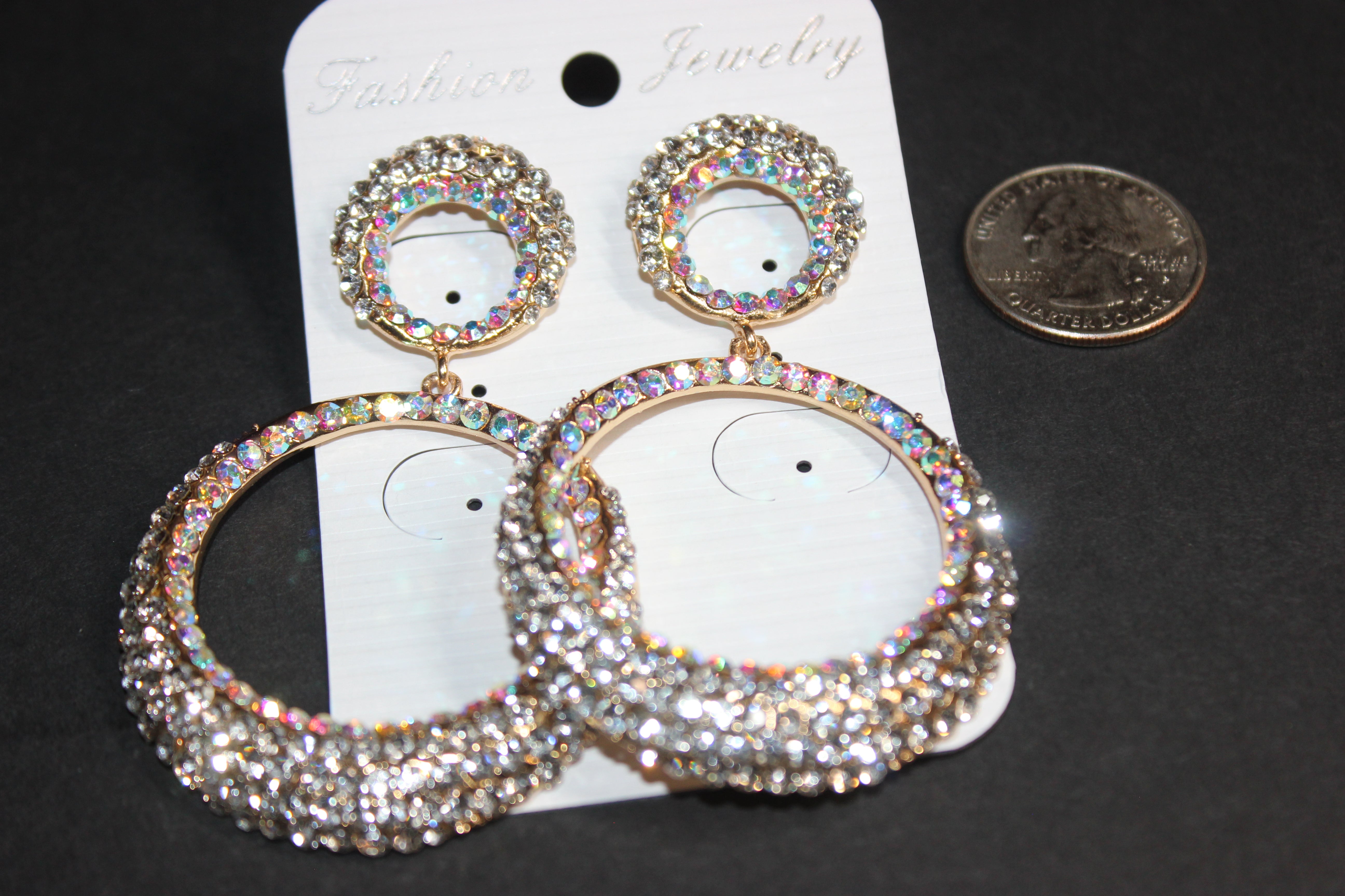Iridescent & Clear Rhinestone Earrings