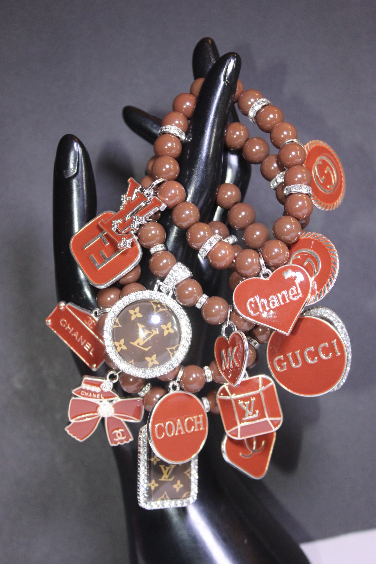 4 Piece Brown & Silver Luxury Beaded Charm Bracelet Set