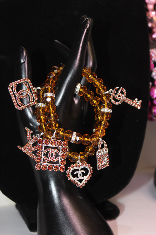 2 Piece Chocolate Crystal Charm Bracelet