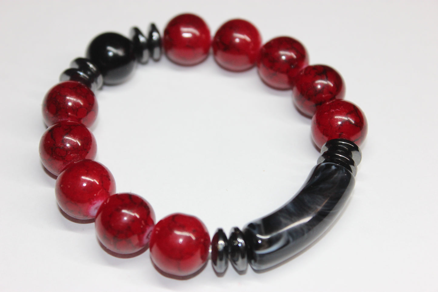 Red & Marble Black Beaded Bracelet
