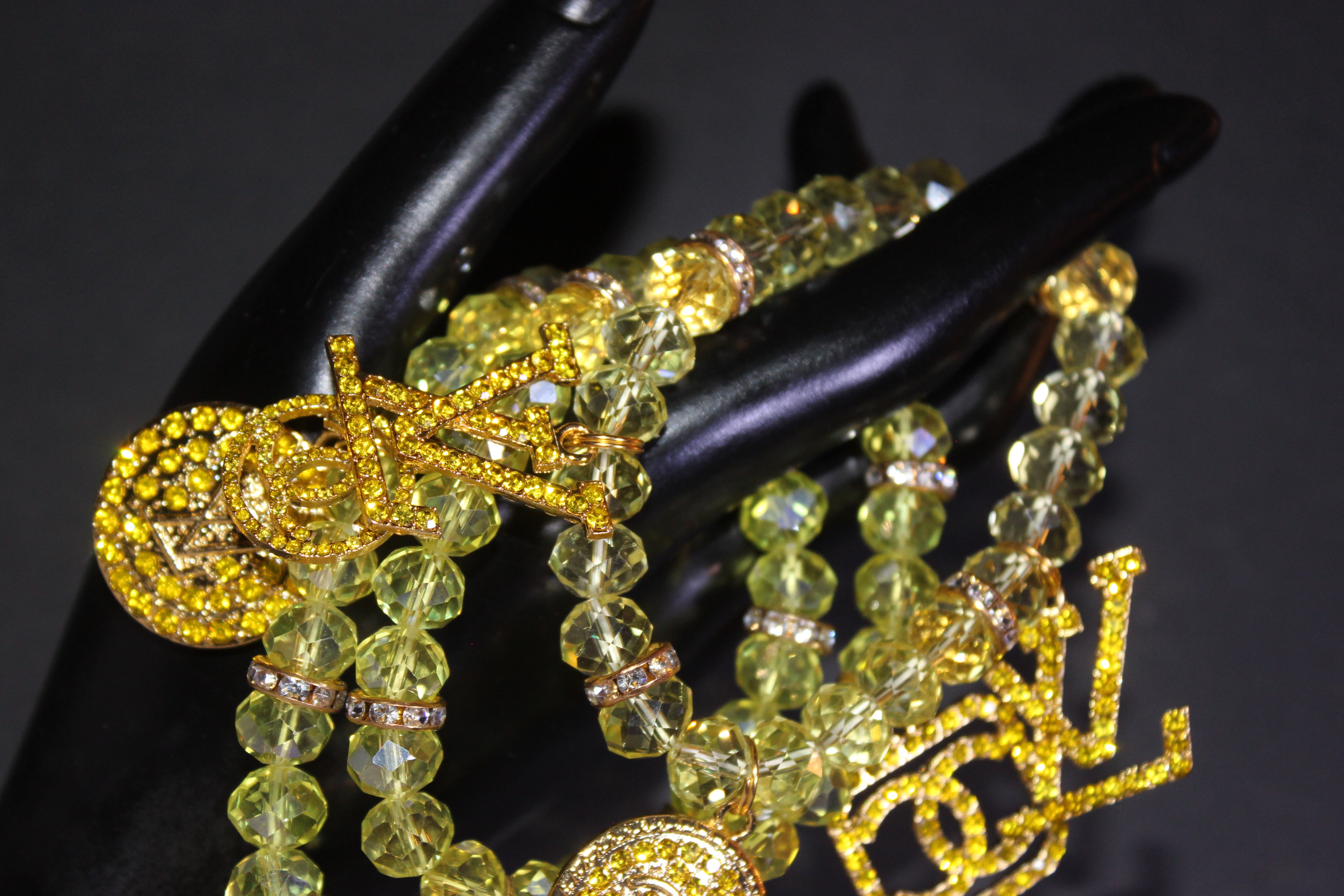 3 Piece Shades of Yellow & Gold Crystal Charm Bracelet Set