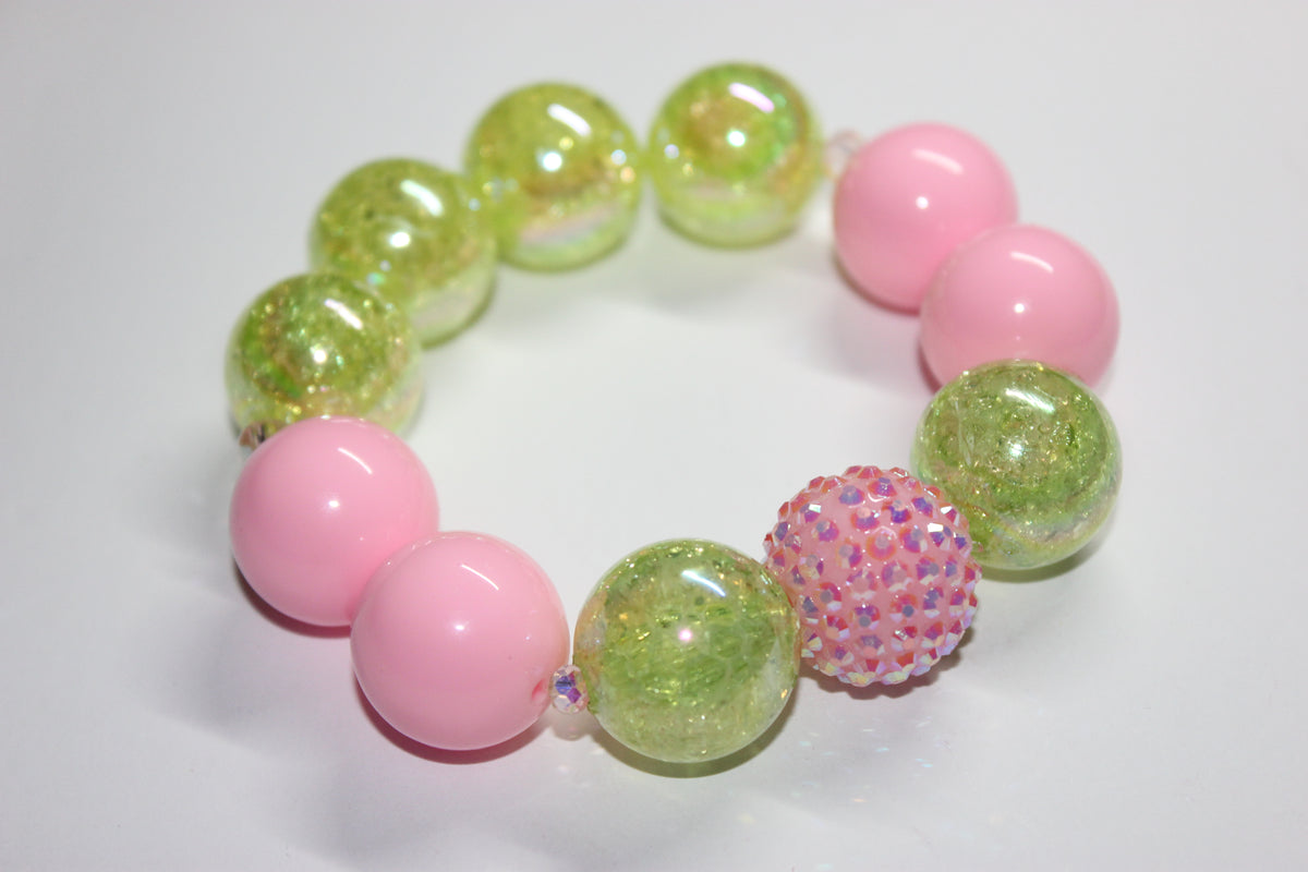 Shades Of Pink & Green Large Beaded Bracelet