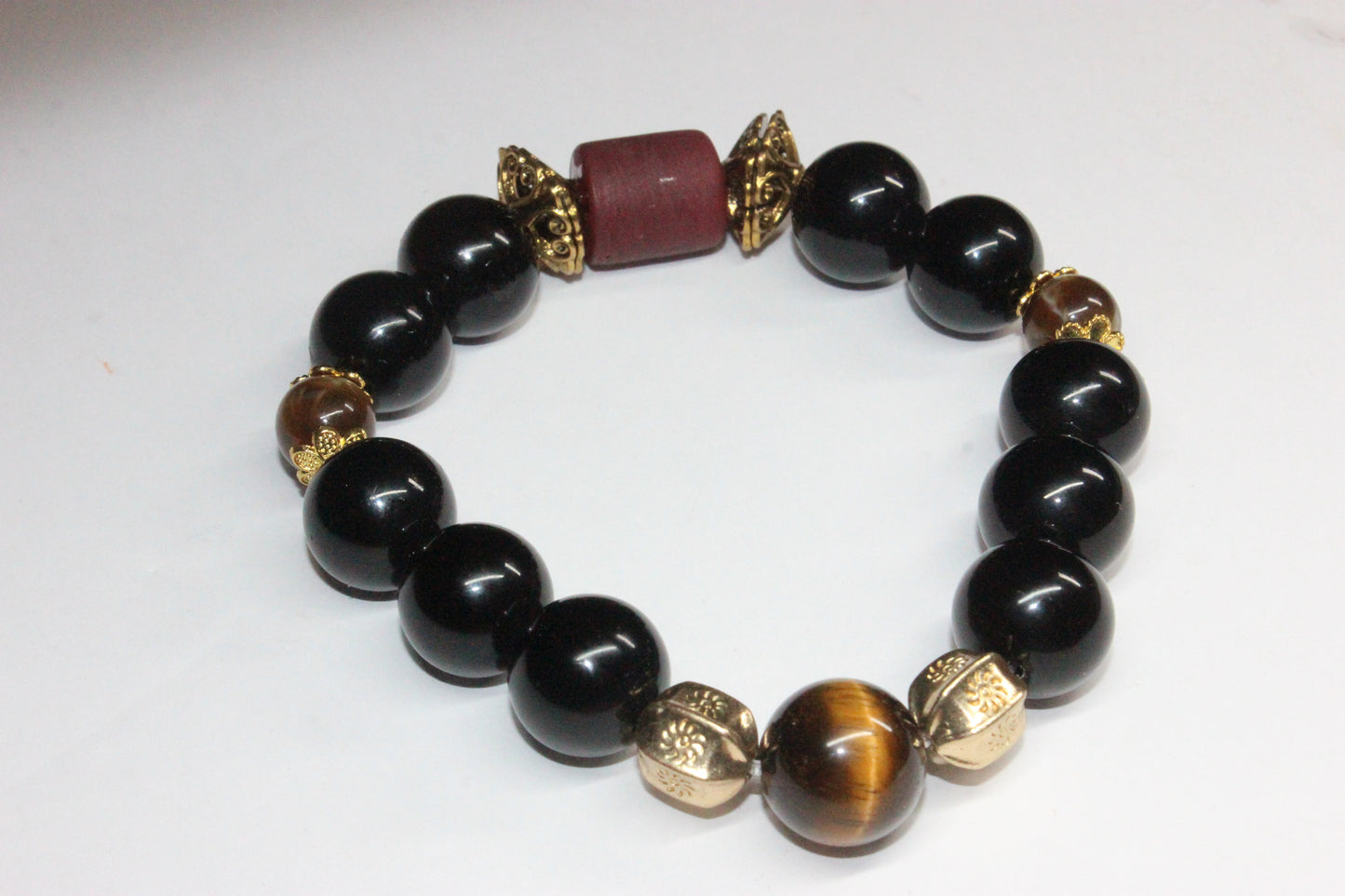 Black & Gold With Tiger Eye Gemstones Bracelet