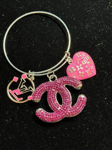 Hot Pink & Silver Charm Bangle