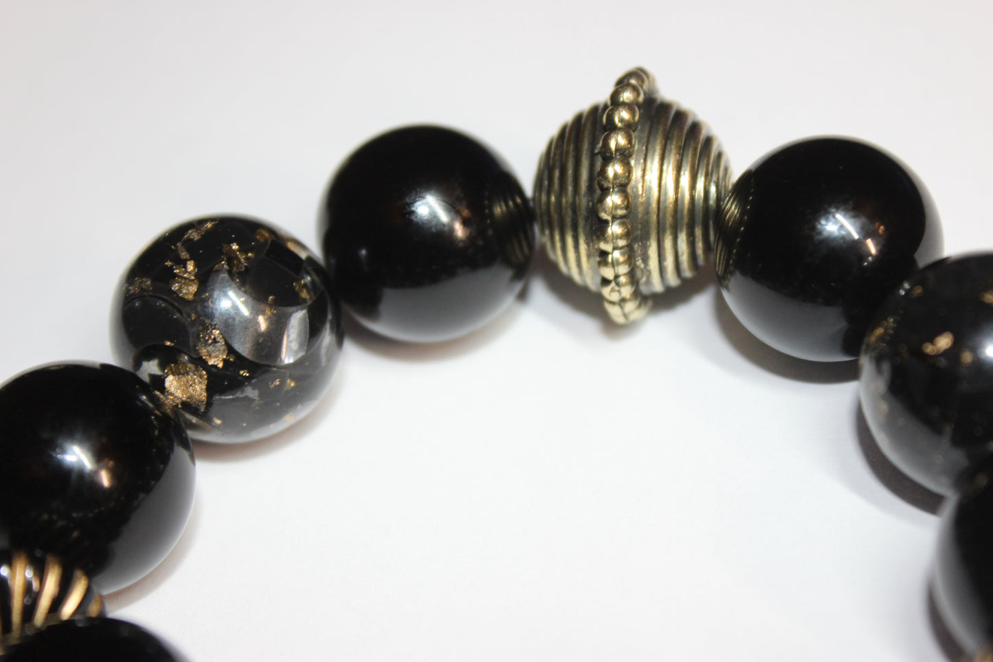 Large Black & Gold Speckled Beaded Bracelet
