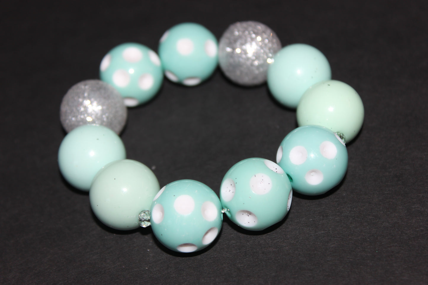 Seafoam/White with Silver Glitter Large Beaded Bracelet
