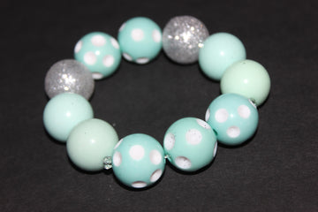 Seafoam/White with Silver Glitter Large Beaded Bracelet