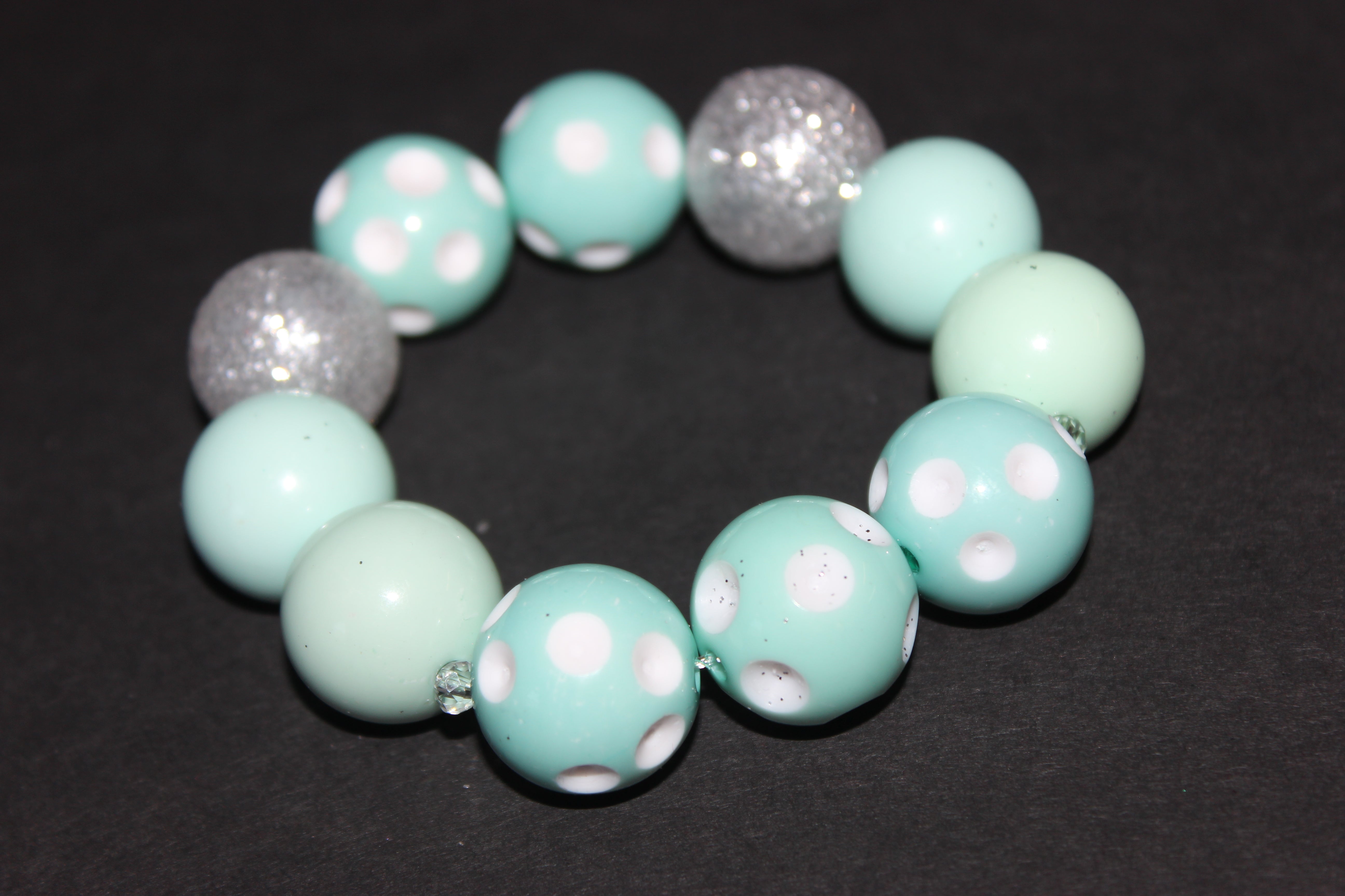 Seafoam/White with Silver Glitter Large Beaded Bracelet