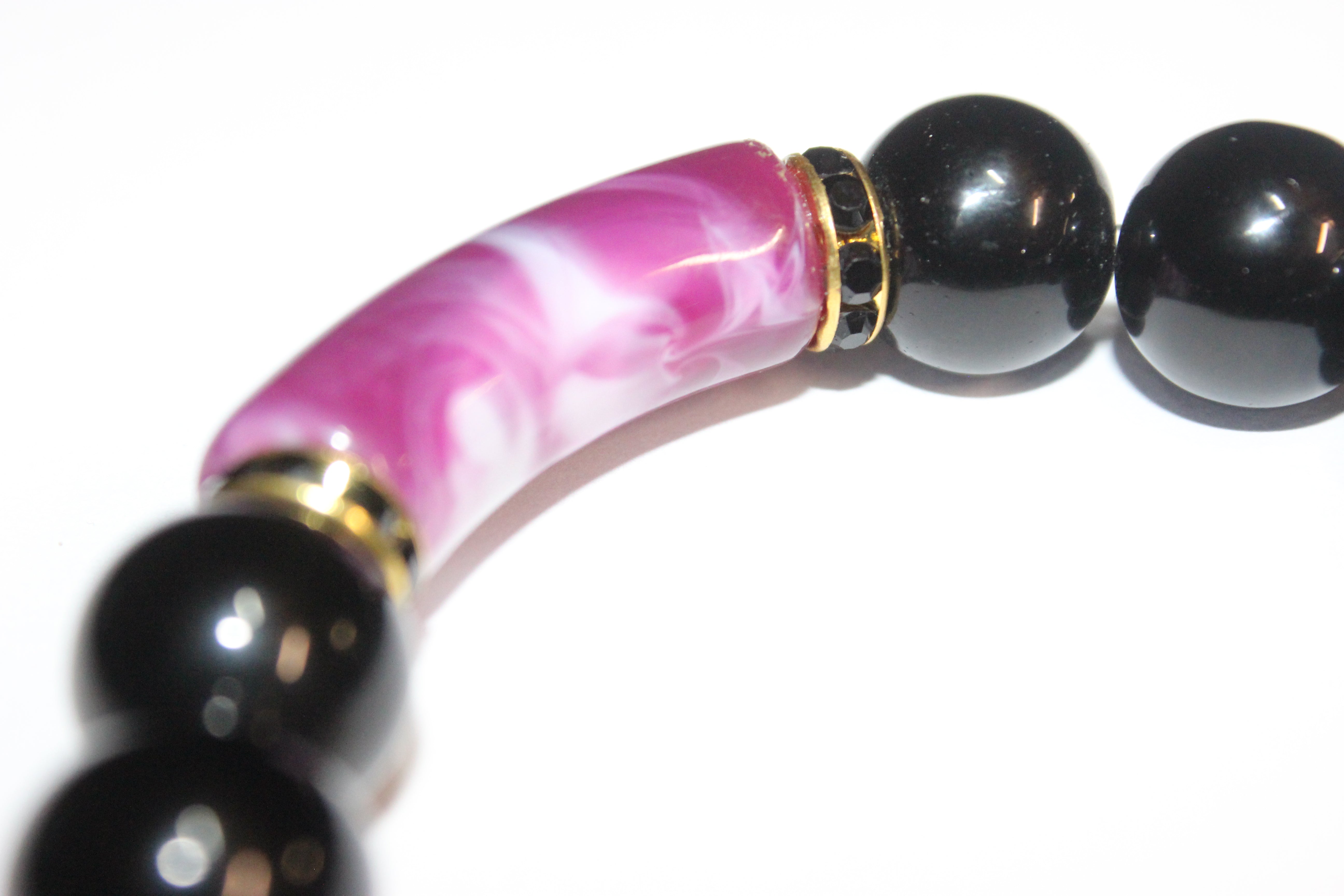Plum/Gold & Black Beaded Bracelet