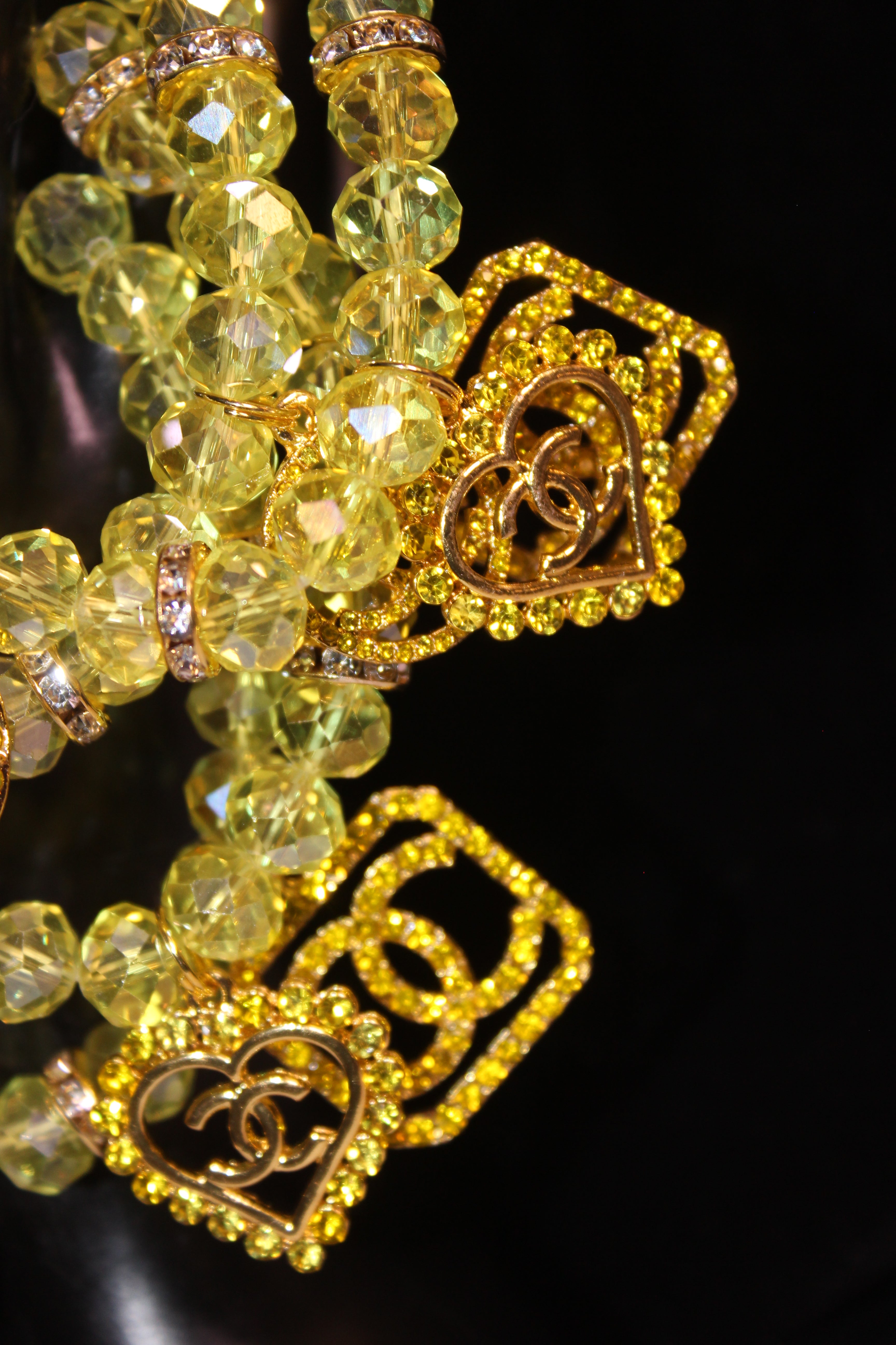 4 Piece Yellow & Gold Crystal Charm Bracelet Set