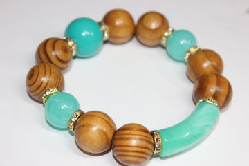Wood Turquoise & Gold Bracelet