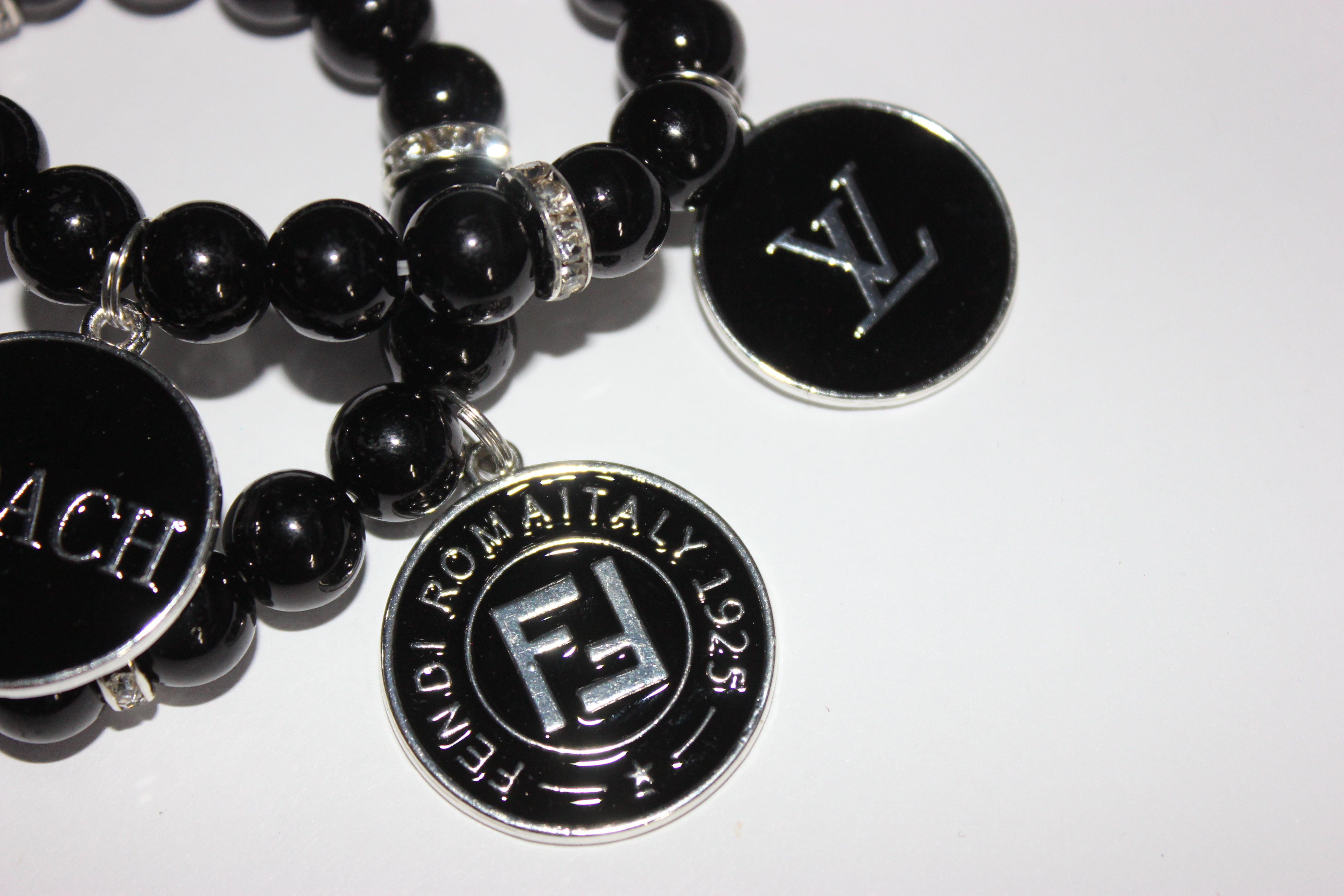 2 piece Black & Silver Beaded Charm Bracelet Set