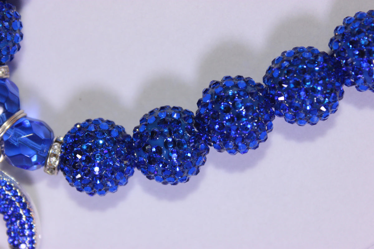 Royal Blue & Silver Rhinestone Charm Necklace & Earrings Set