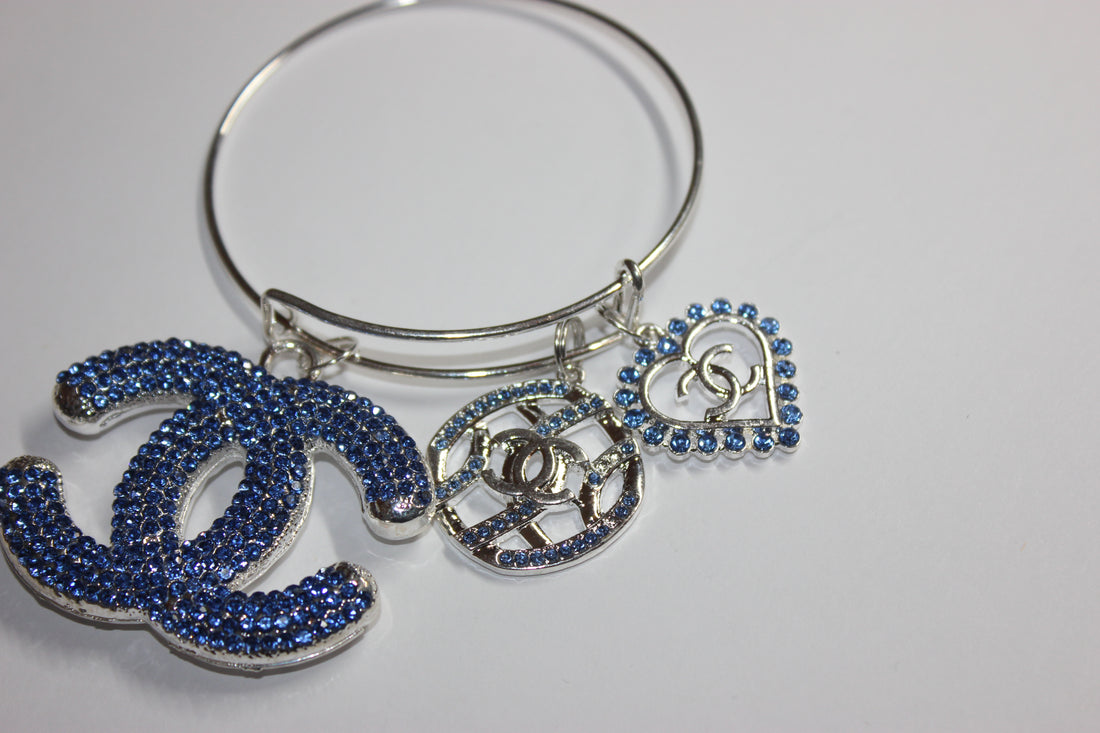 Blue & Silver Rhinestone Charm Bangle