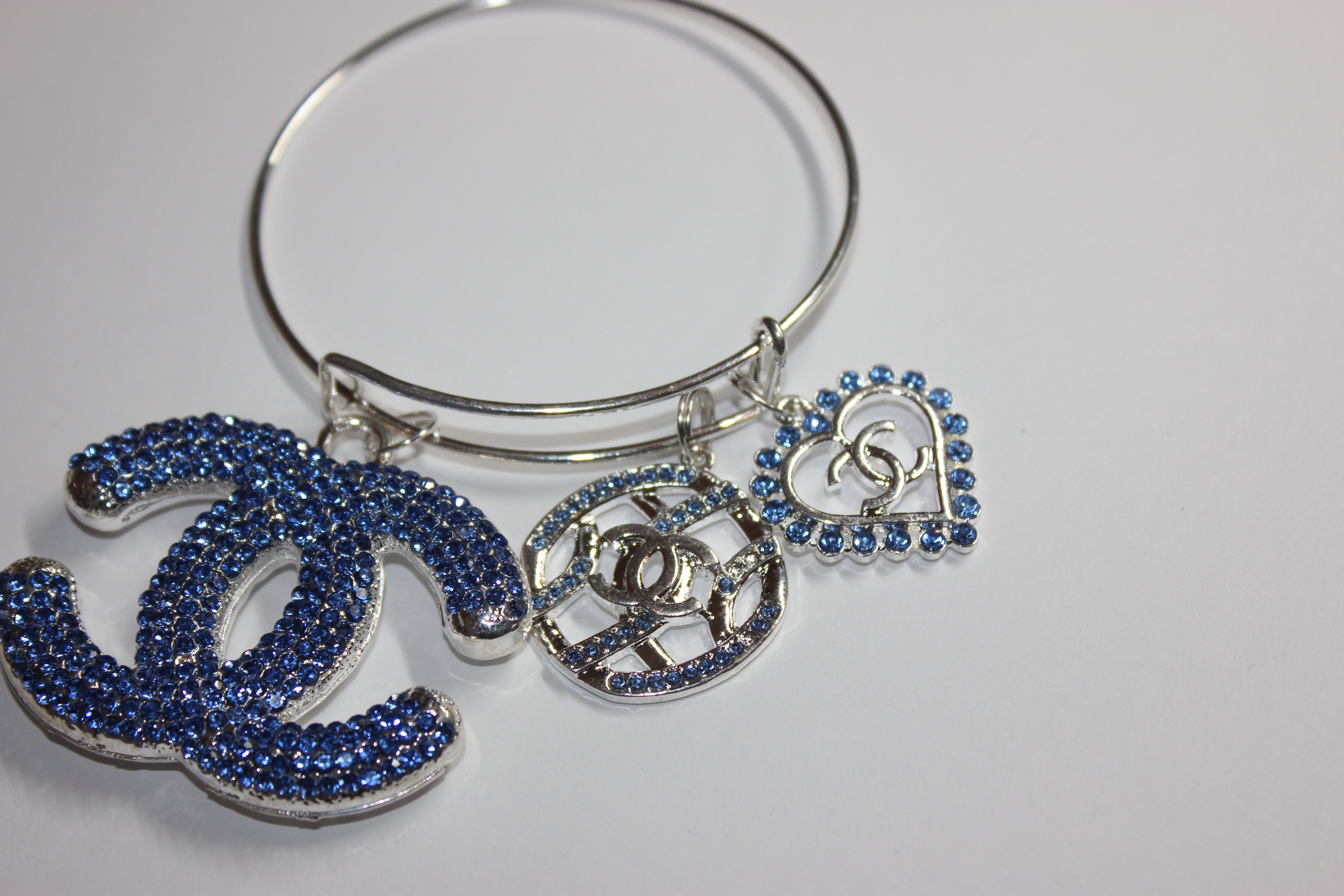 Blue & Silver Rhinestone Charm Bangle