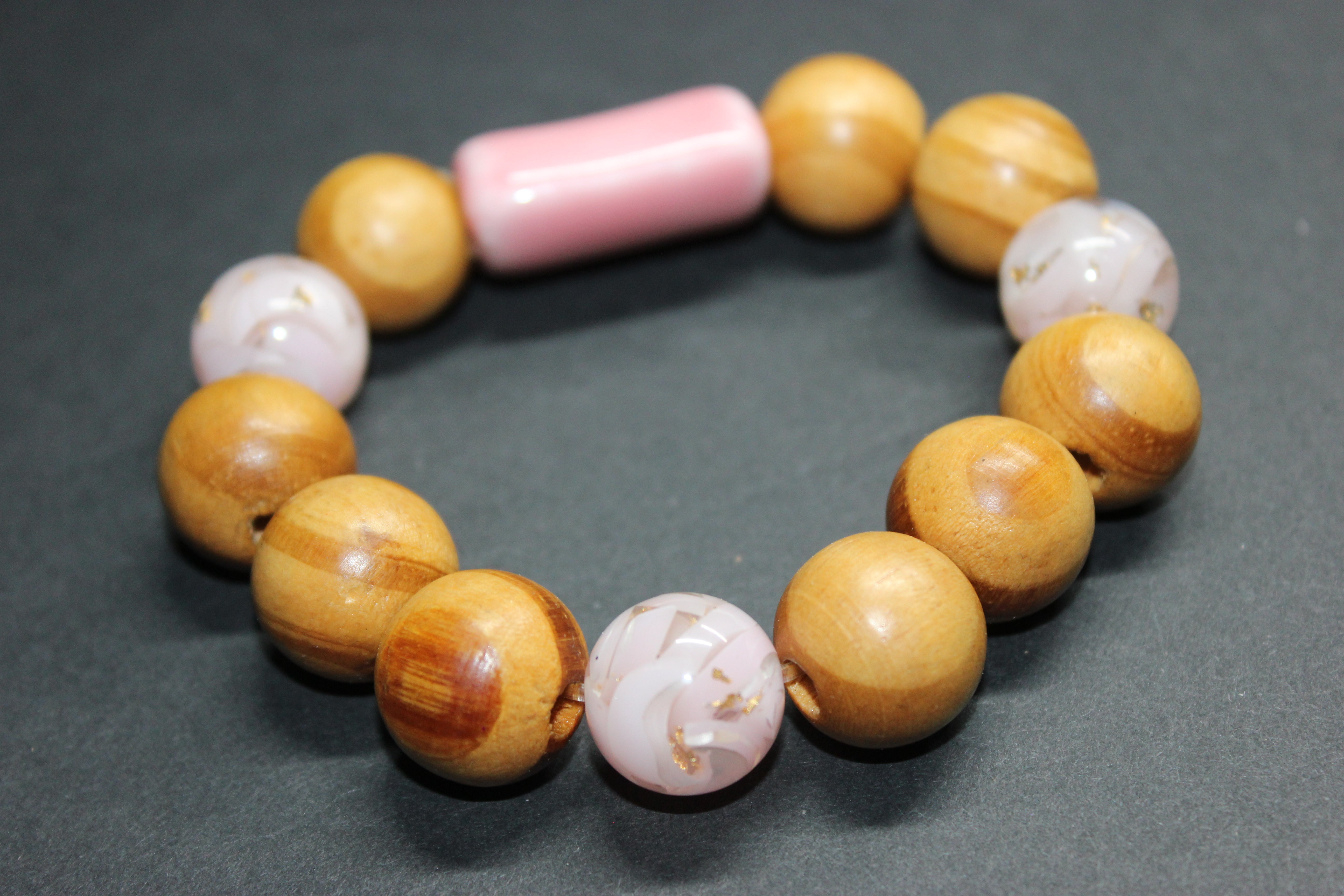 Shades Of Pink & Wood Beaded Large Bracelet