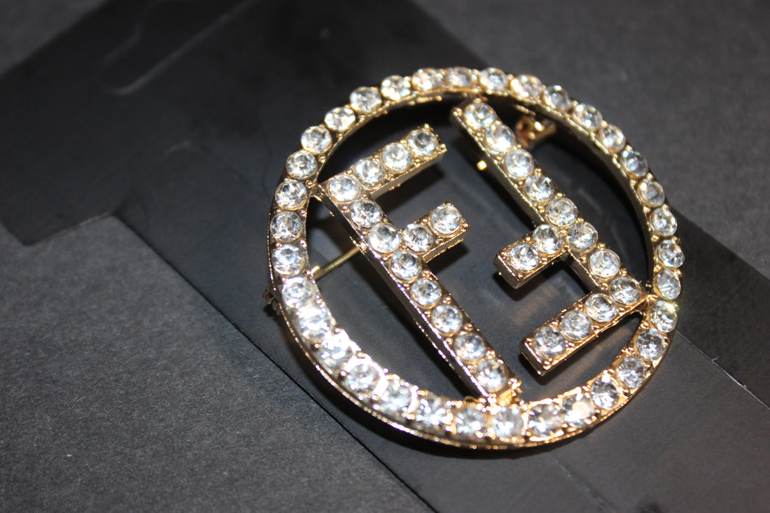 Gold & Rhinestone Brooch Pin