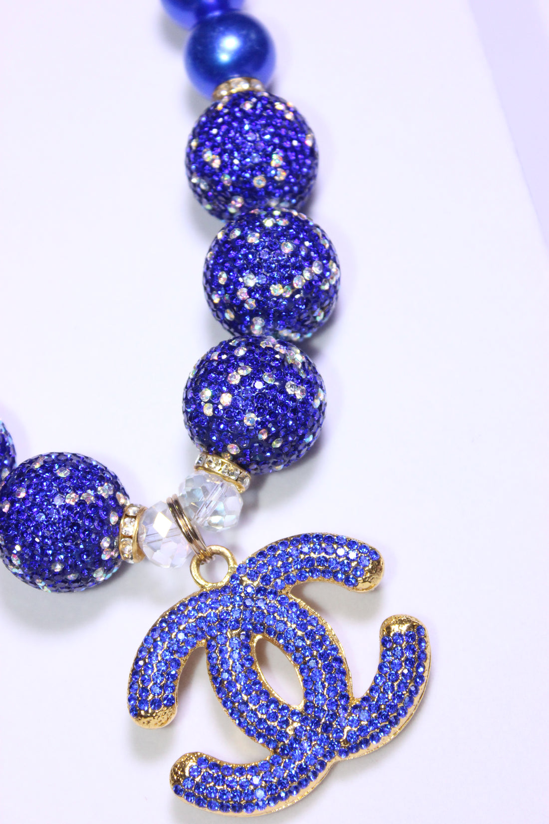 Blue Stonewashed Pearl & Rhinestone Charm Necklace Set with Earrings (GOLD)