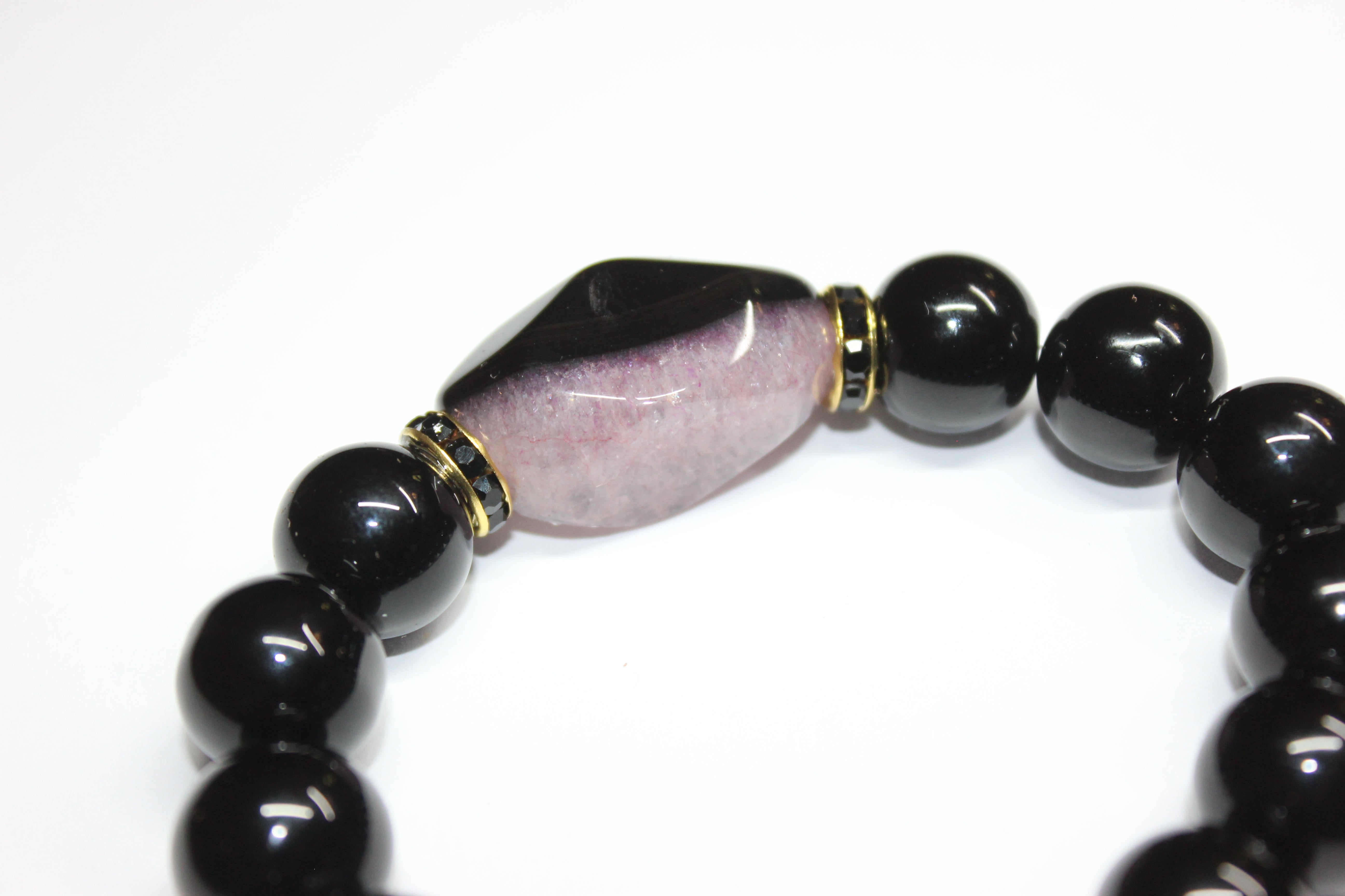 Black Gold & Jewel Toned Smooth Gemstone Bracelet