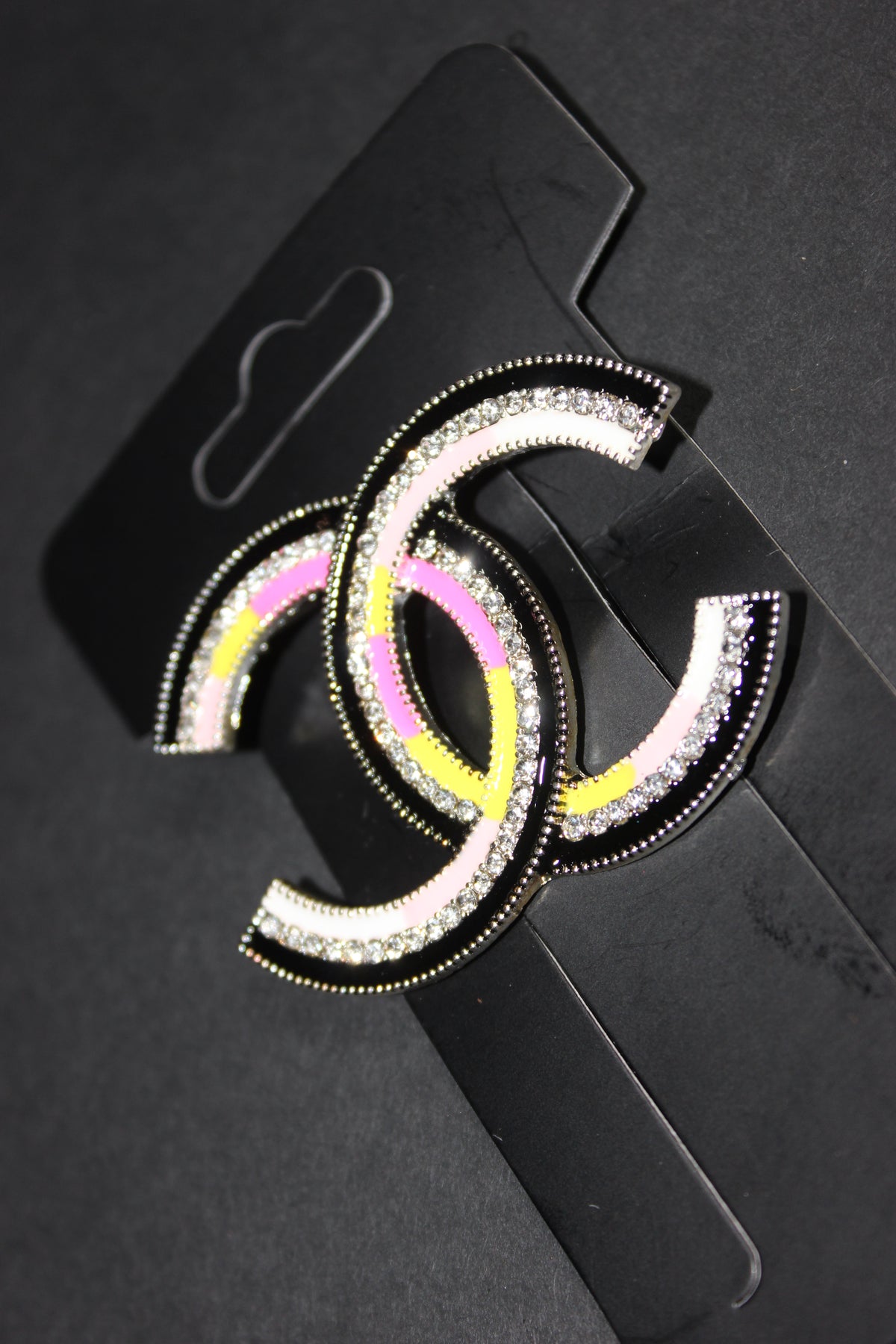 Black/Pink/Yellow/White Rhinestone Brooch Pin w/ SILVER