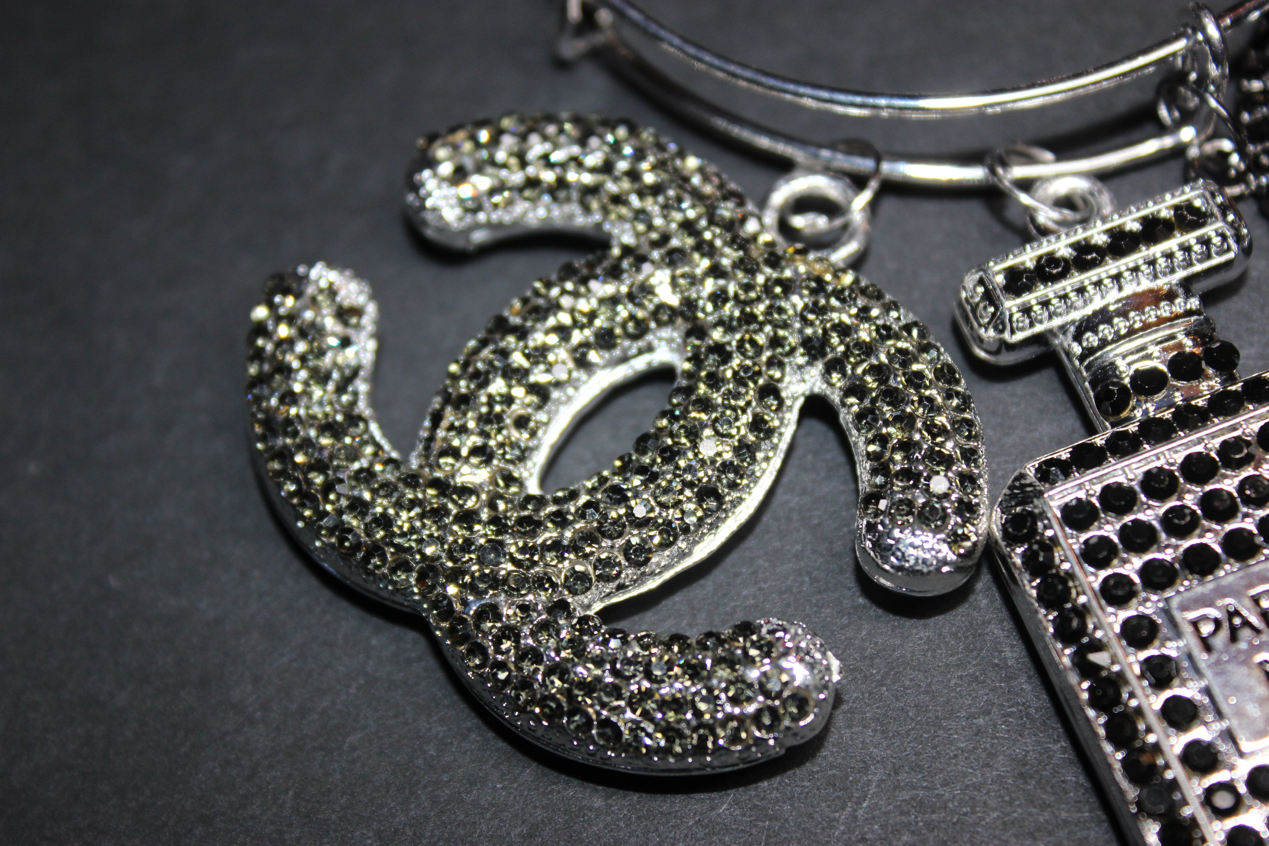 Grey/Black/Silver Charm Bangle