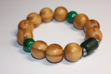 Wood & Green Beaded Bracelet