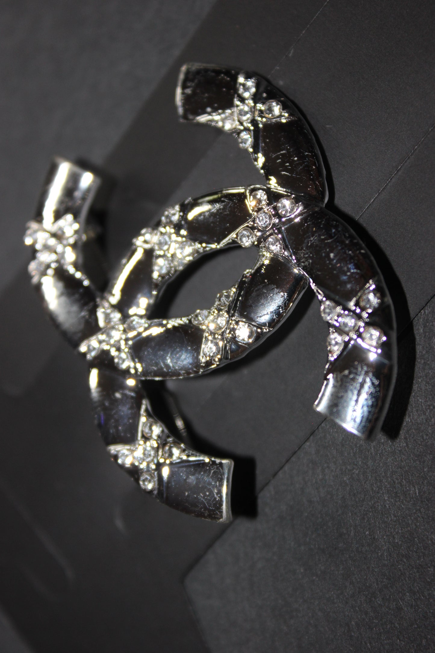 Silver Brooch Pin with Rhinestones
