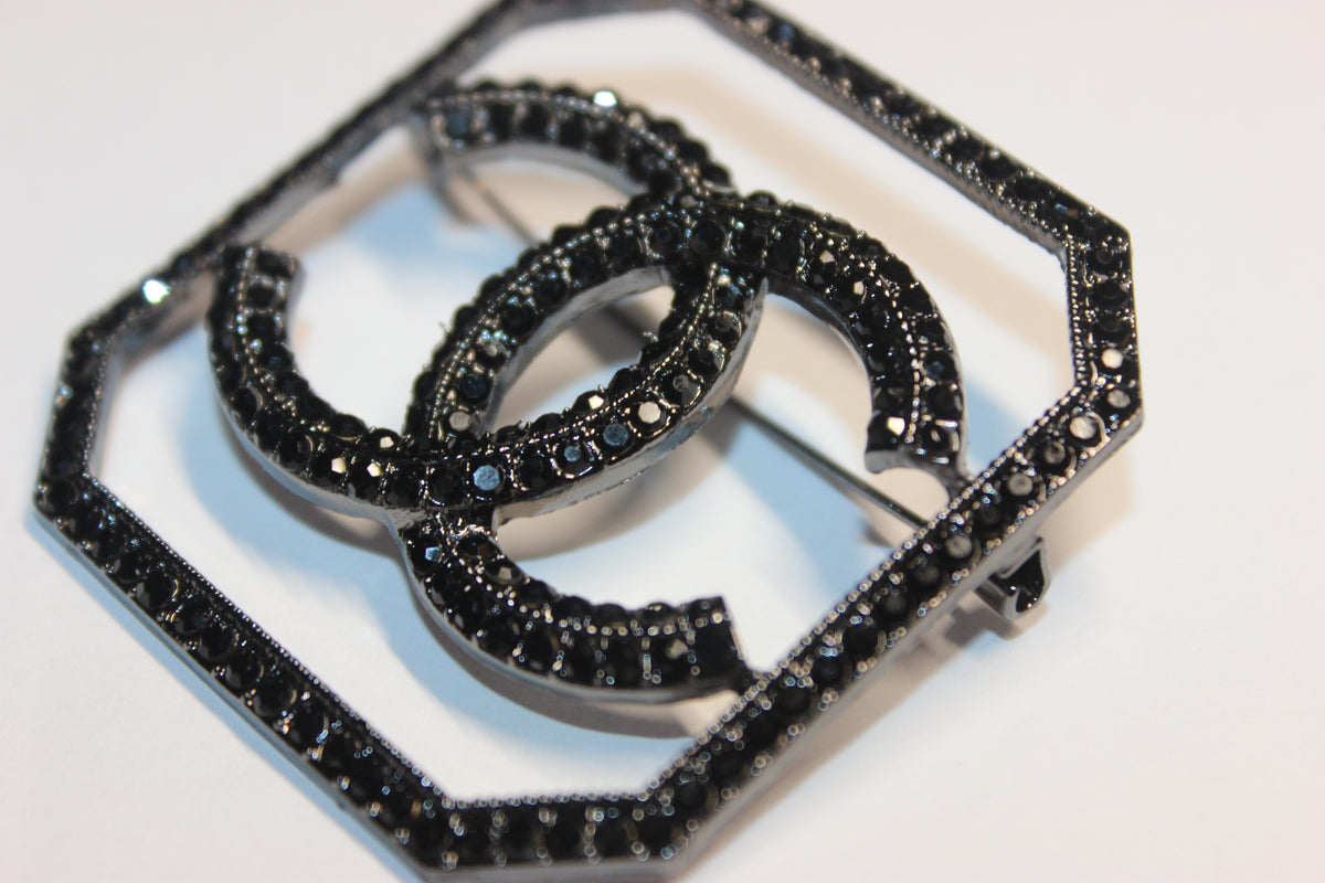Black Rhinestone Brooch Pin