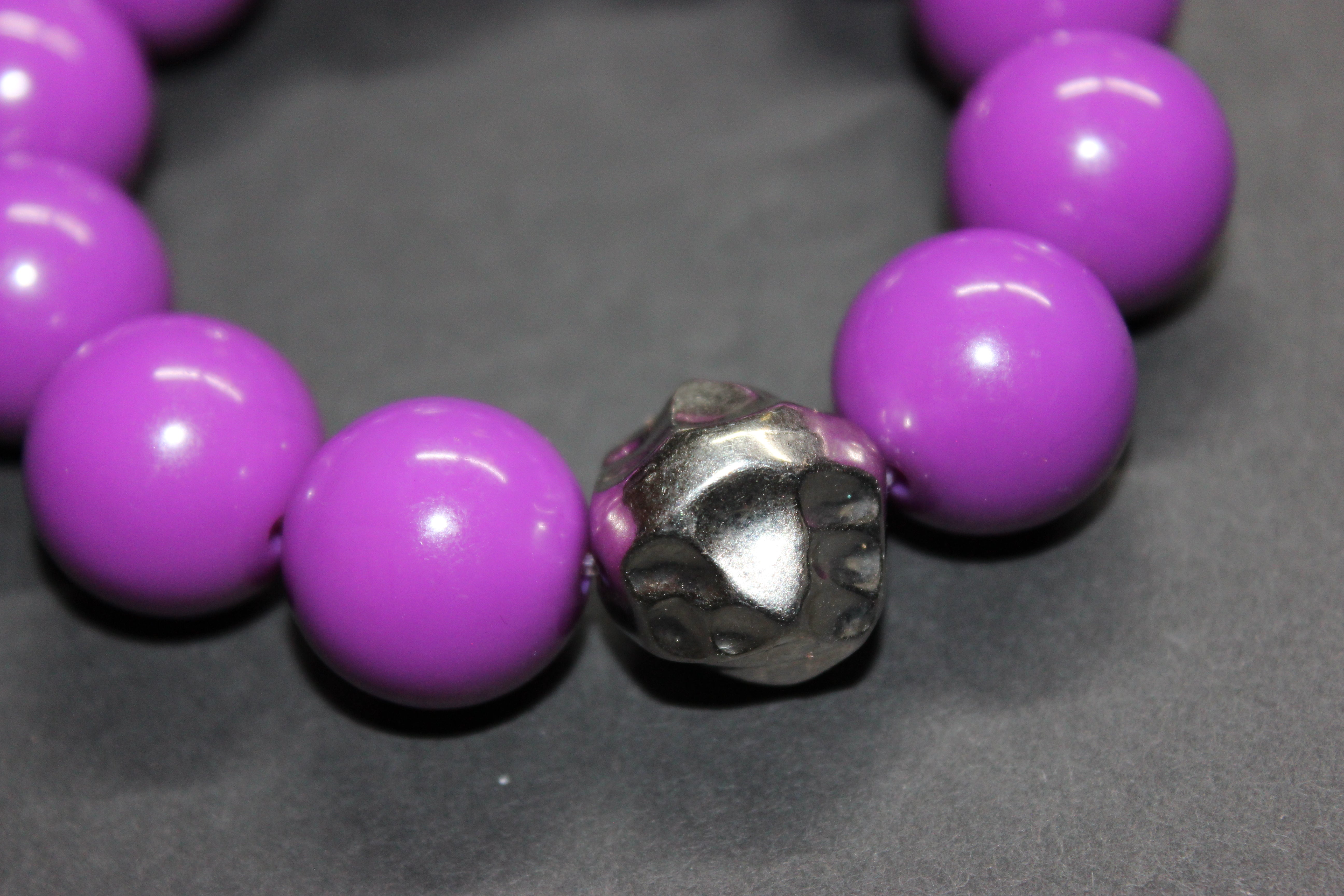 Plum/Purple w/ Silver Large Beaded Bracelet