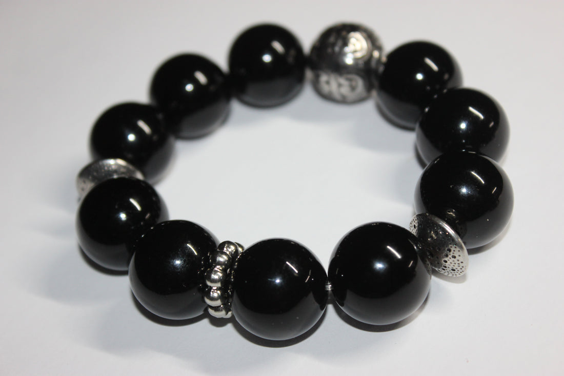 Black & Silver Large Beaded Bracelet