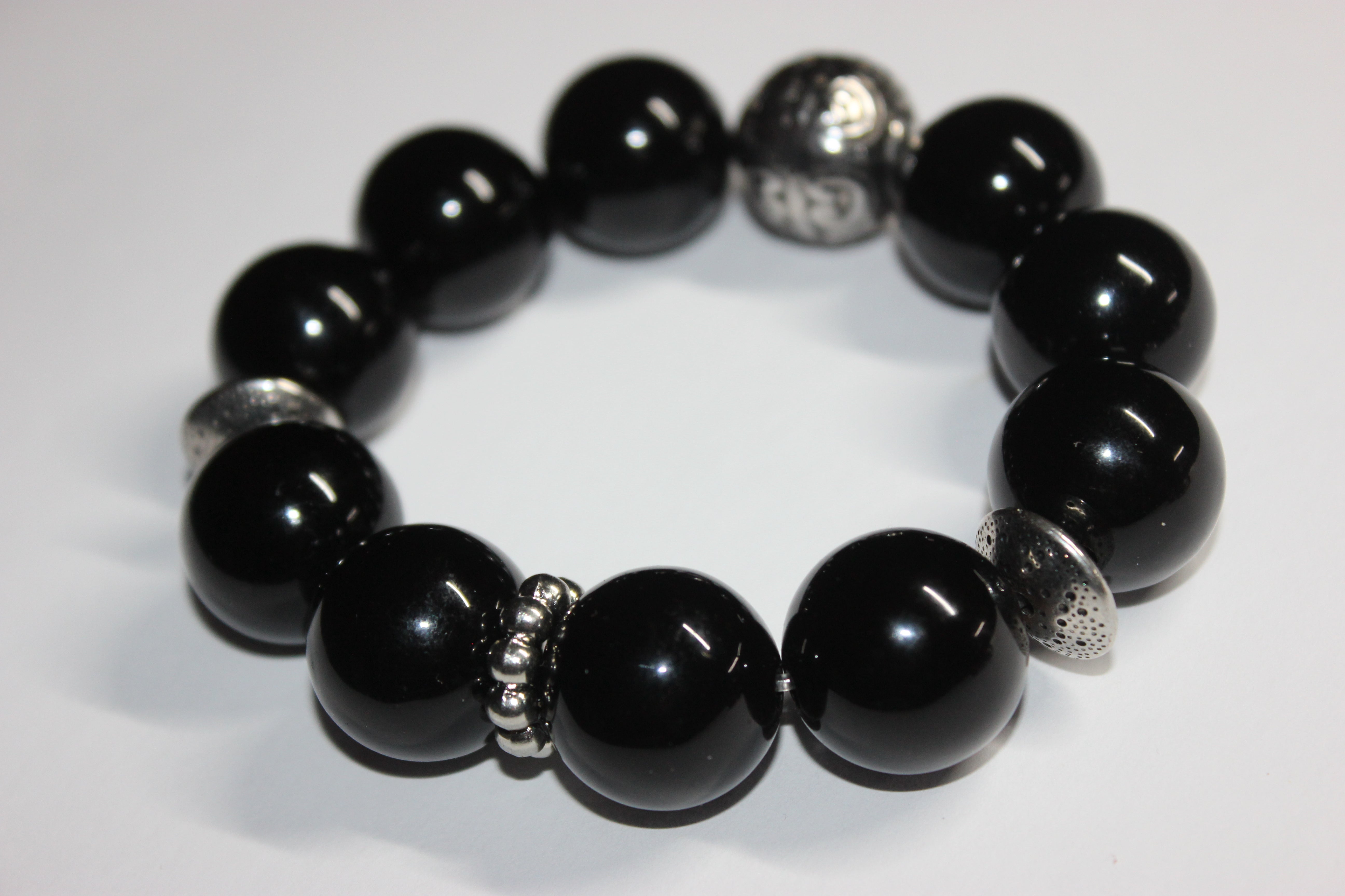 Black & Silver Large Beaded Bracelet