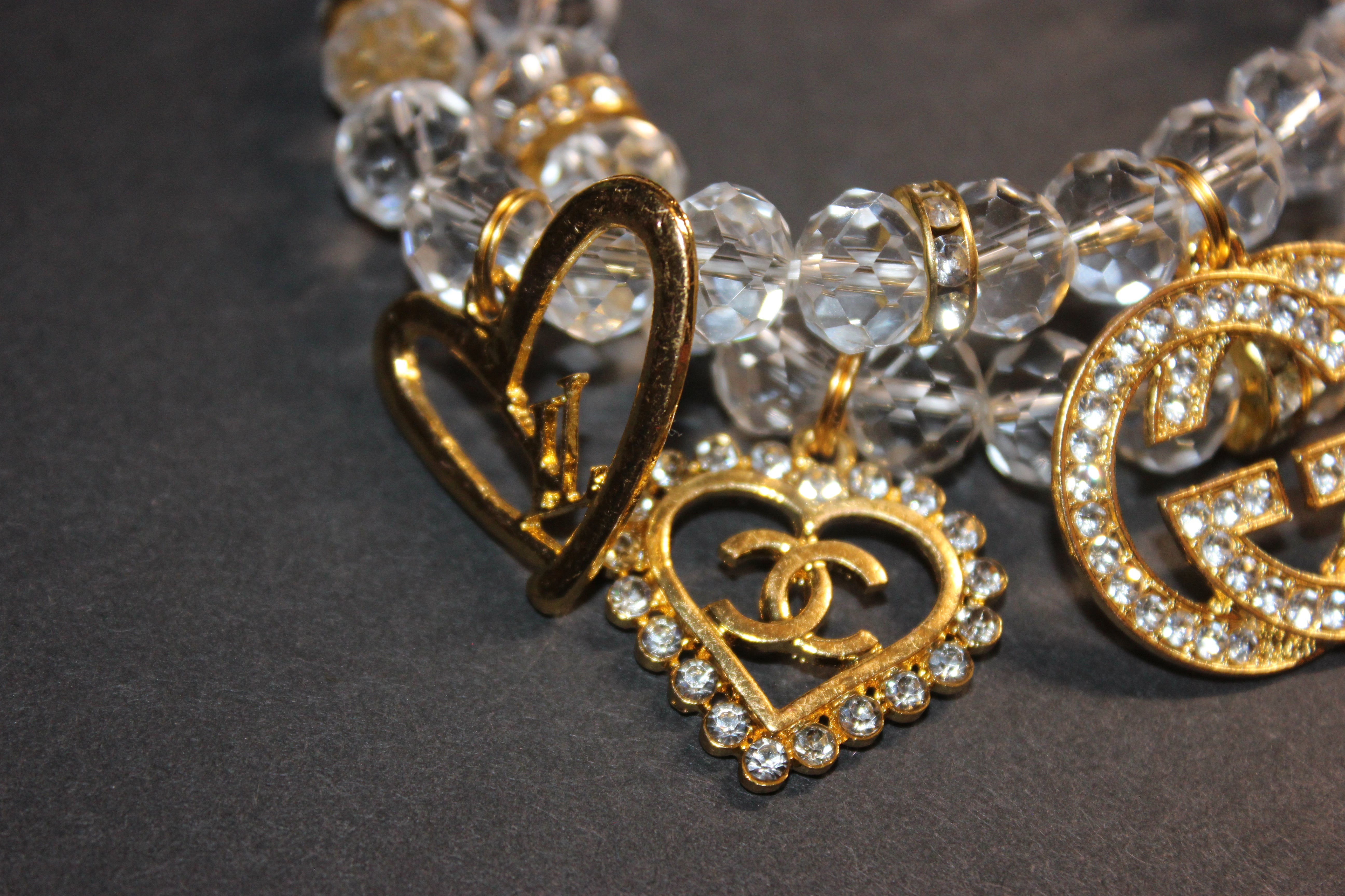 2 Piece Clear Crystal w/ Gold Rhinestone Charms Charm Bracelet Set