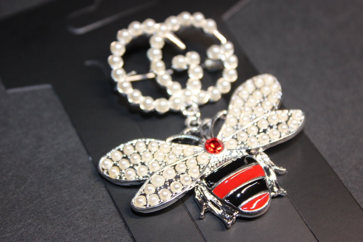 Pearl Silver with Red & Black Brooch Pin