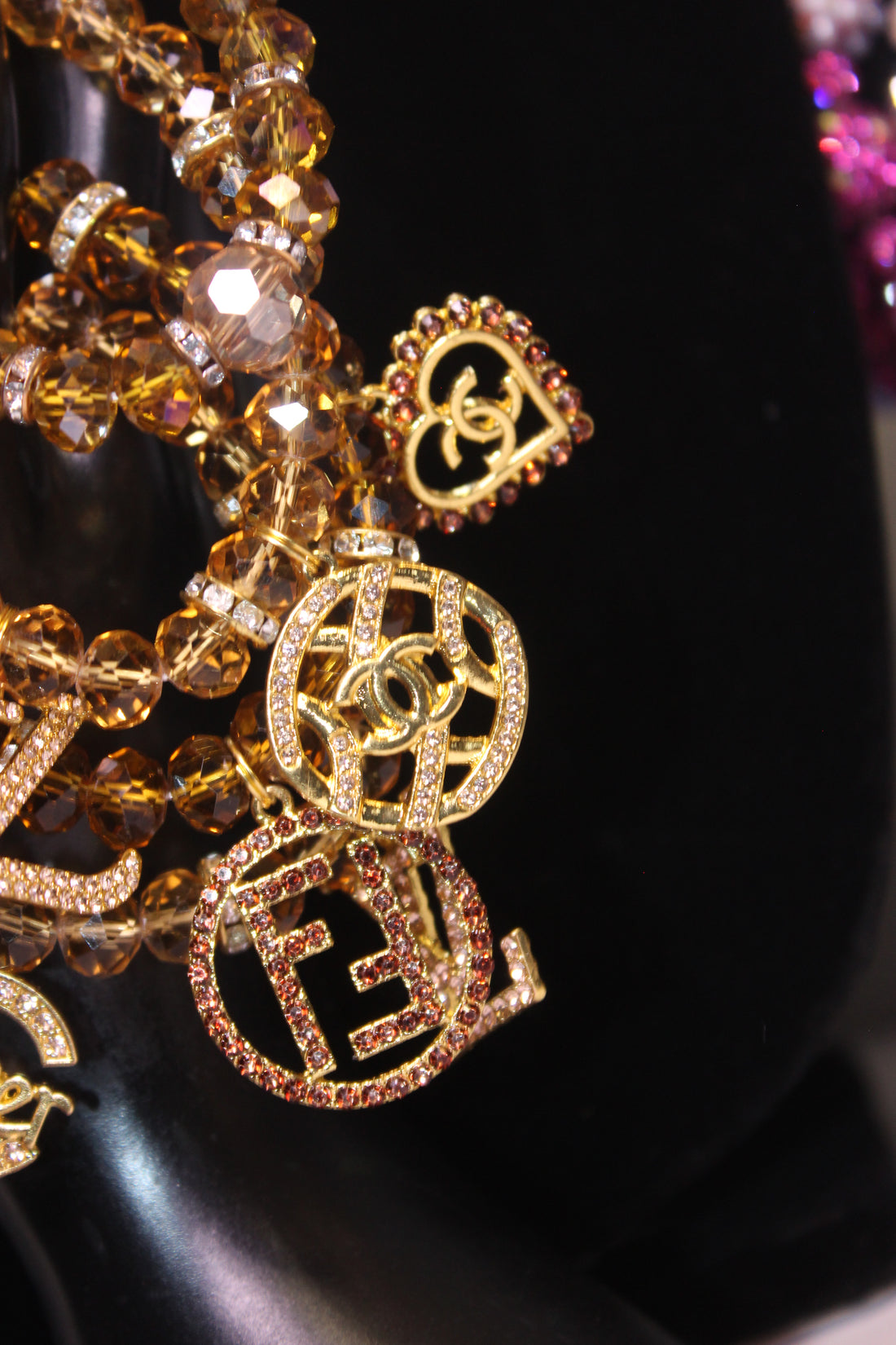 4 Piece Topaz & Gold Crystal Charm Bracelet Set