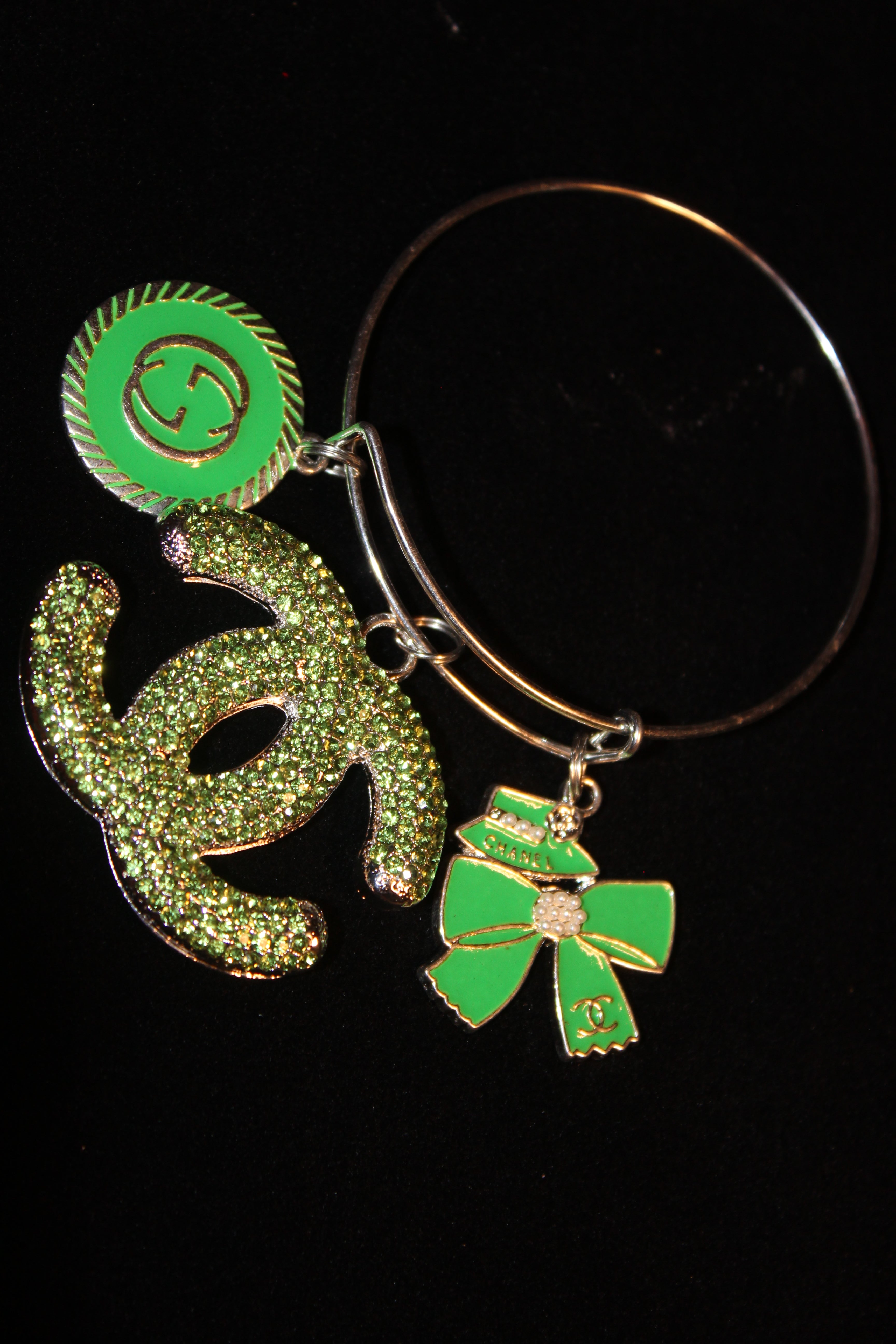 Green & Silver Charm Bangle