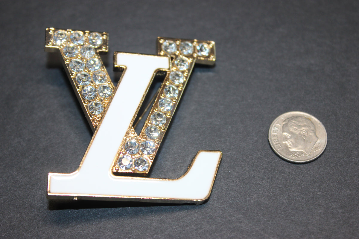 White & Gold Rhinestone Brooch Pin