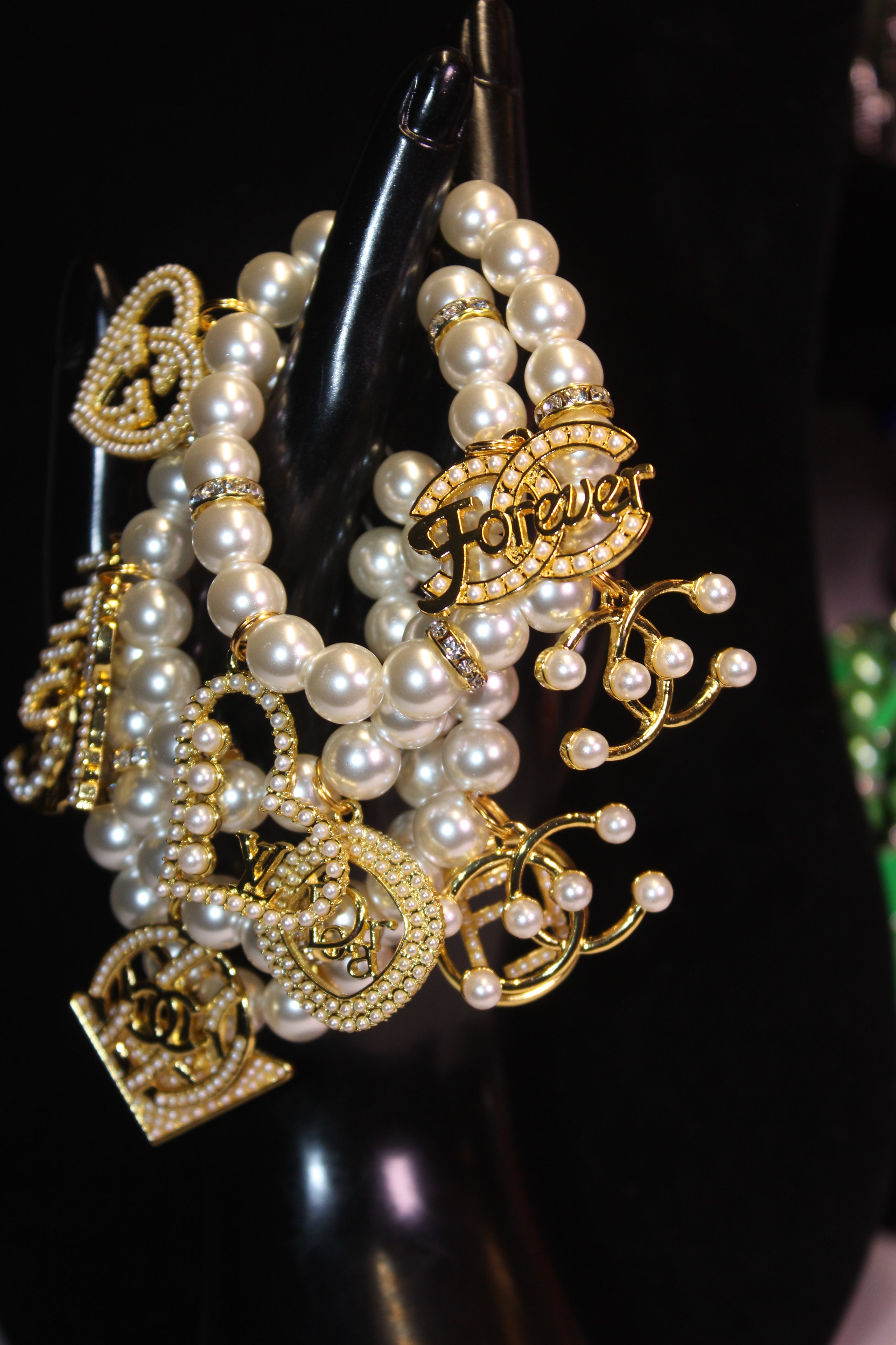 4 Piece Pearl & Gold Luxury Charm Bracelet Set