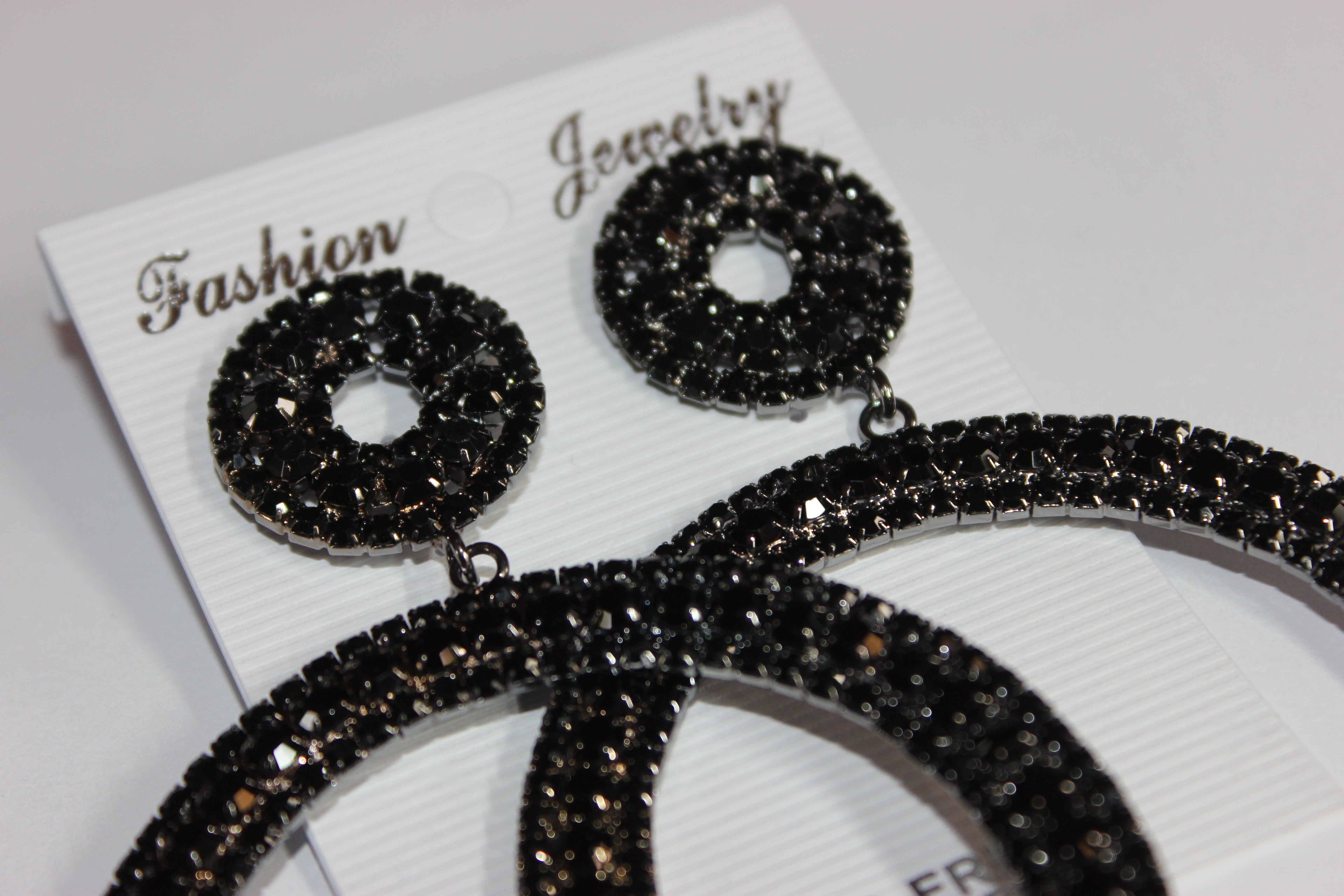 Black Rhinestone Hoop Earrings