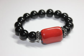 Black & Red/Blue Beaded Bracelet