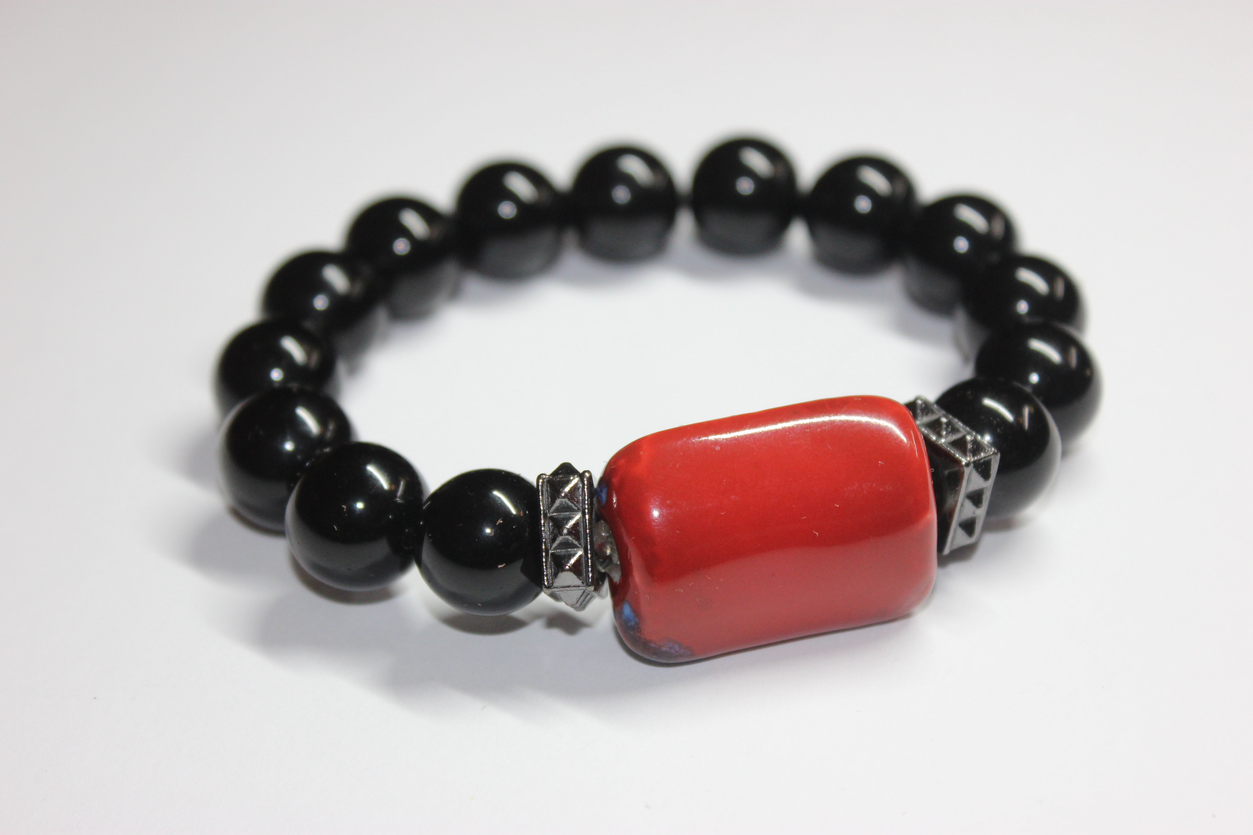 Black & Red/Blue Beaded Bracelet