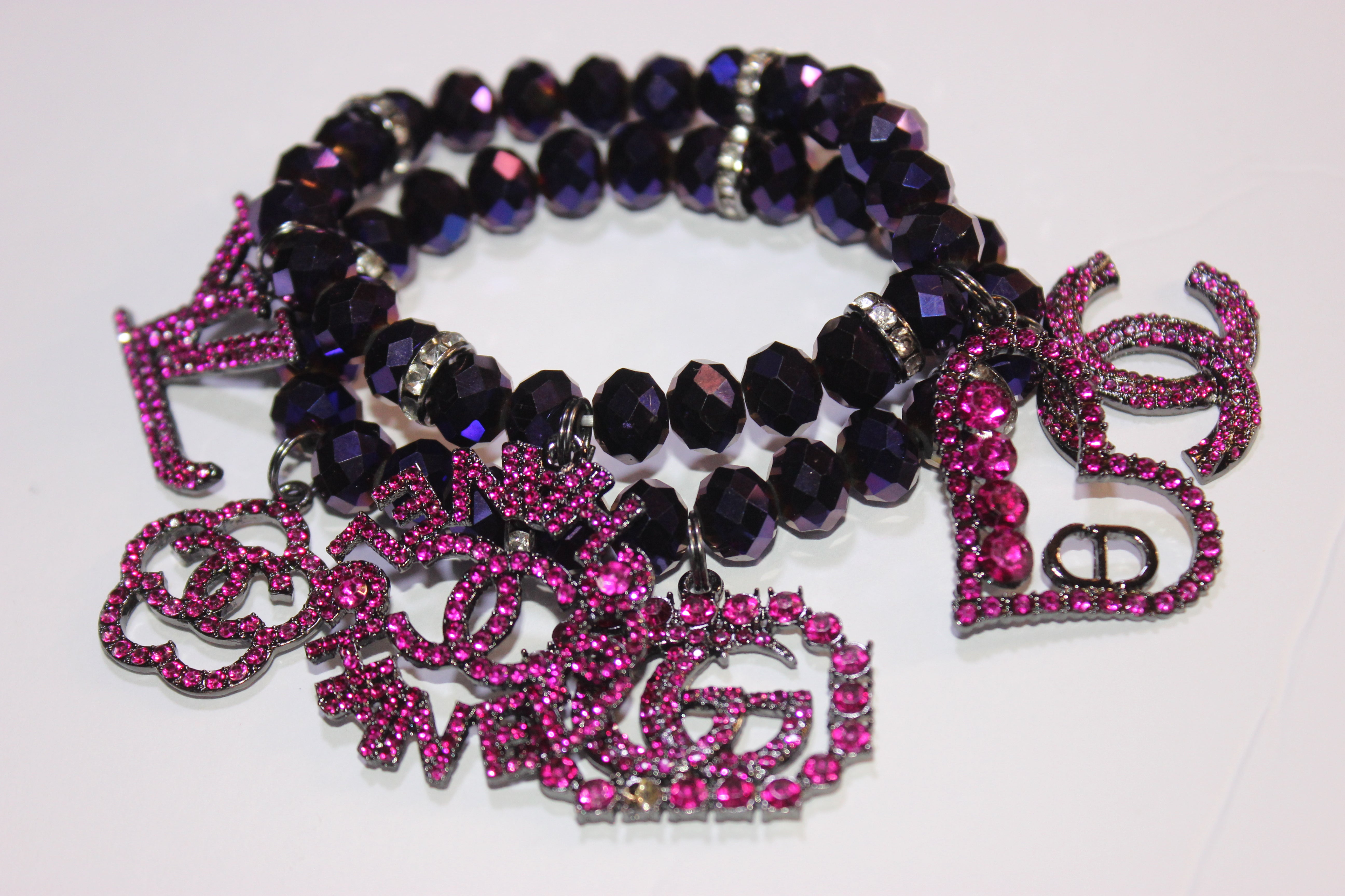 2 Piece Electric Plum/Purple Brilliant Crystal Charm Bracelet Set