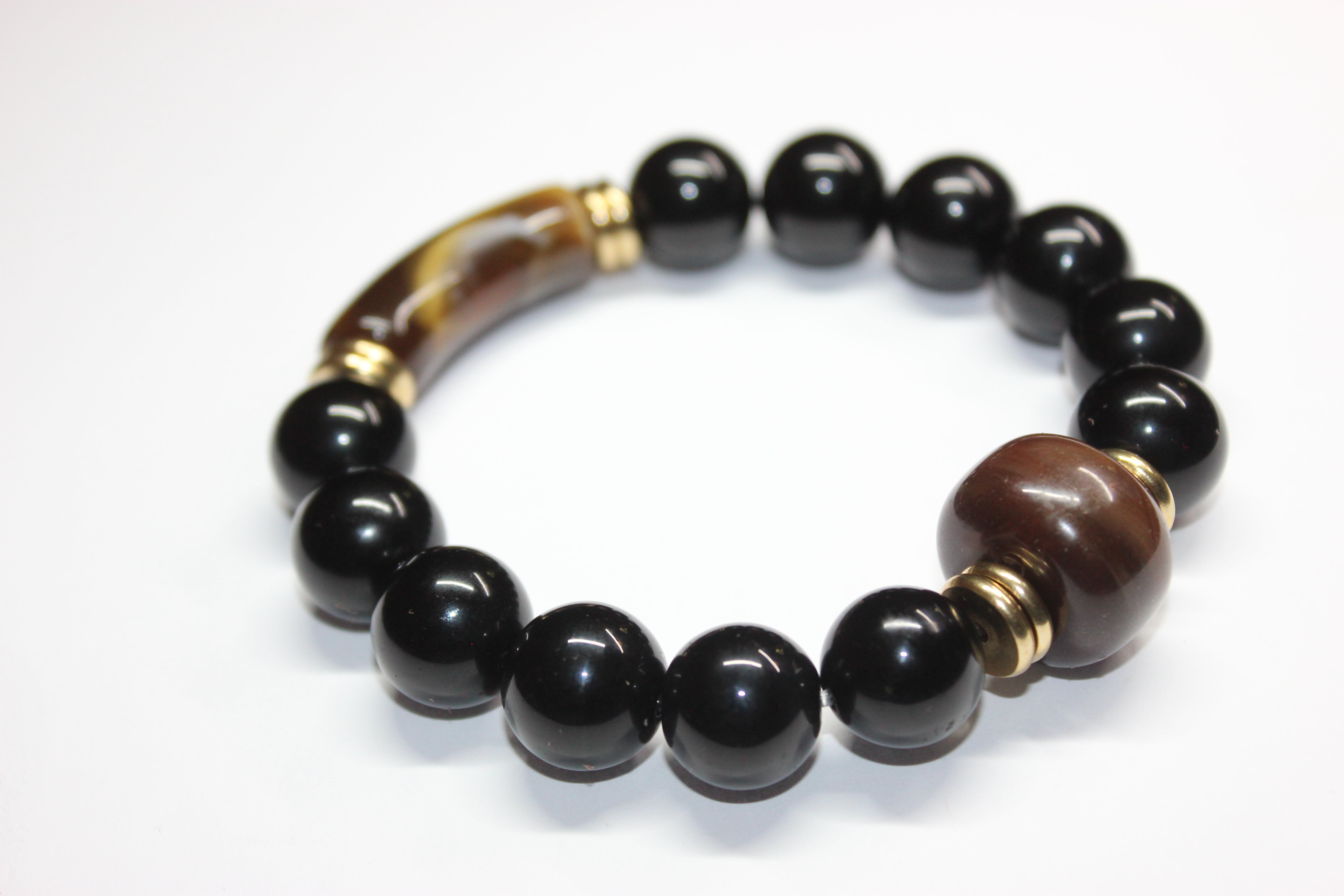 Black & Brown w/ Gold Beaded Bracelet