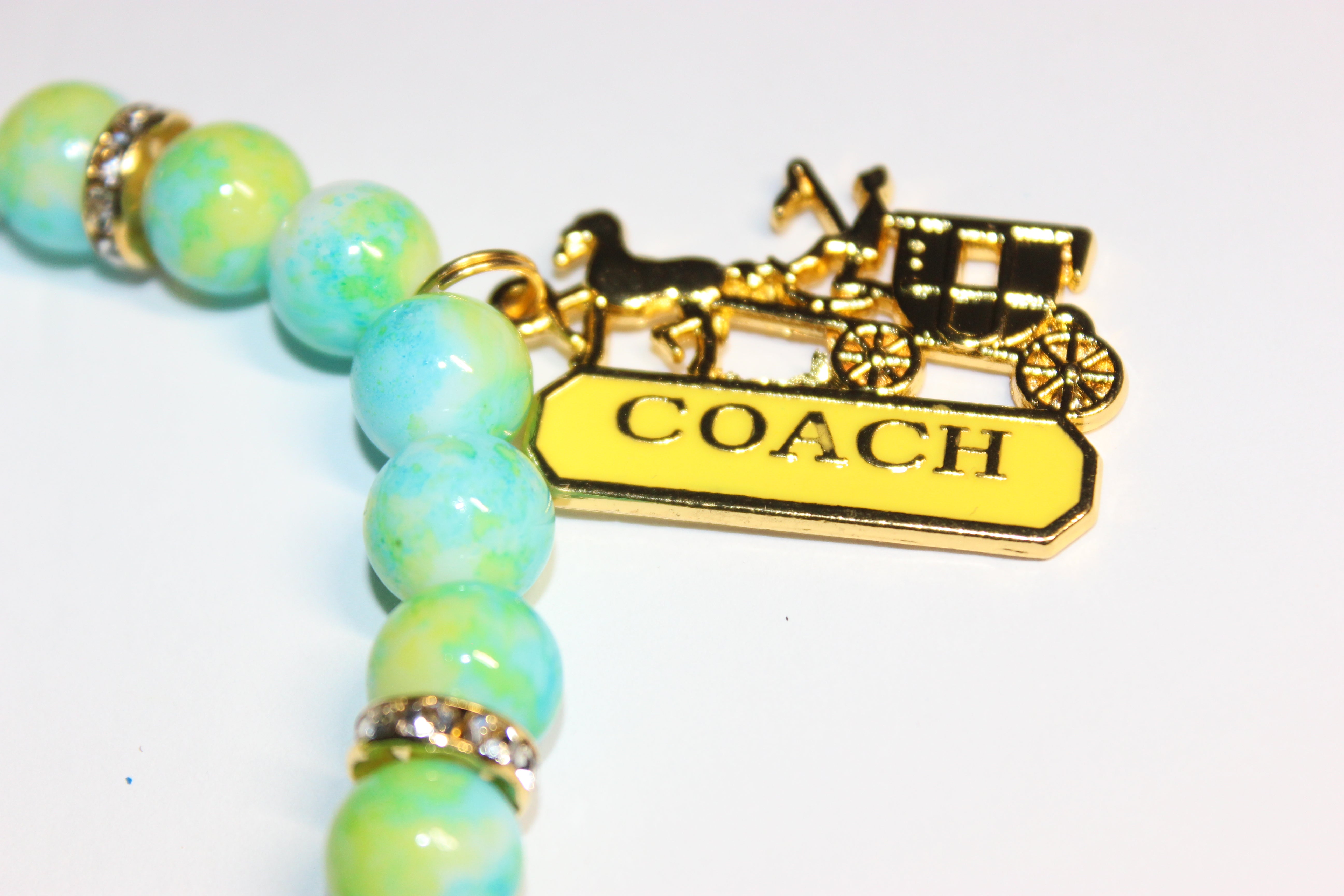 Yellow Green & Aquamarine w/ Gold Charm Bracelet (1)