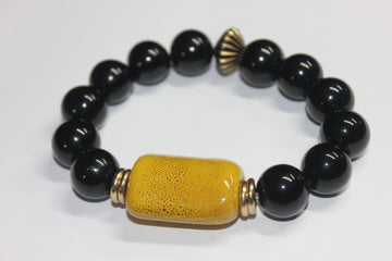 Black Mustard & Gold Beaded Bracelet